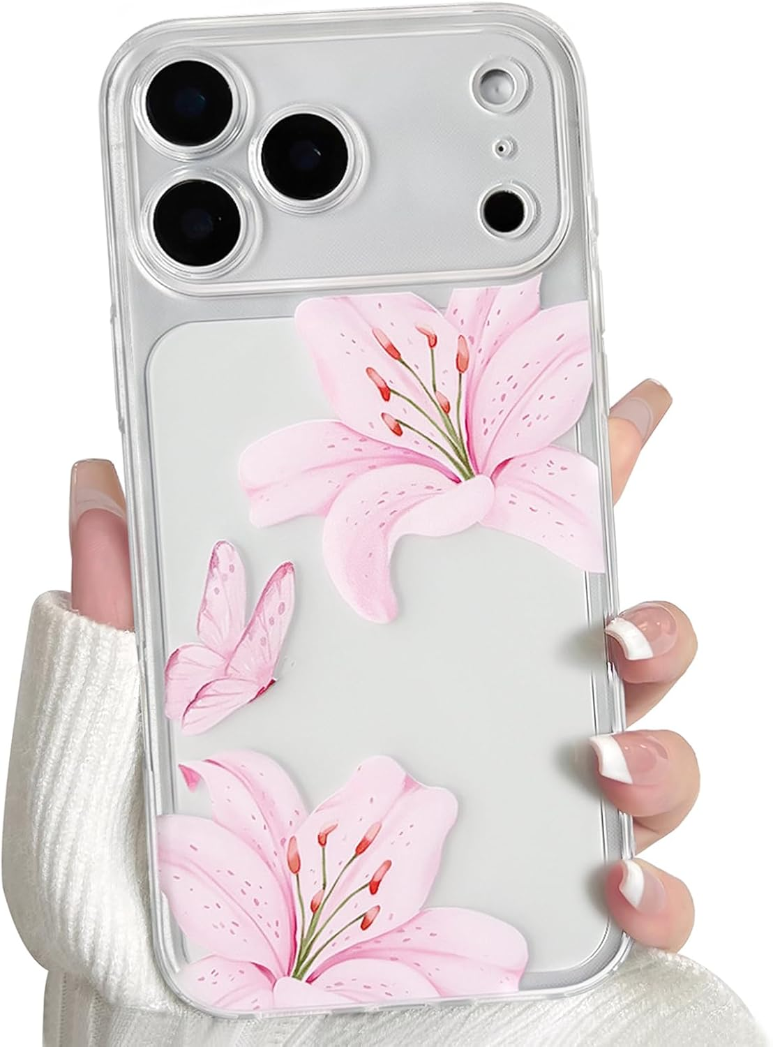 NITITOP Compatible with Iphone 11 Case Clear Cute Butterfly Lily Flower Floral Pattern for Women Girls Full Camera Lens Clear Slim Shockproof Protective Phone Cover - Pink