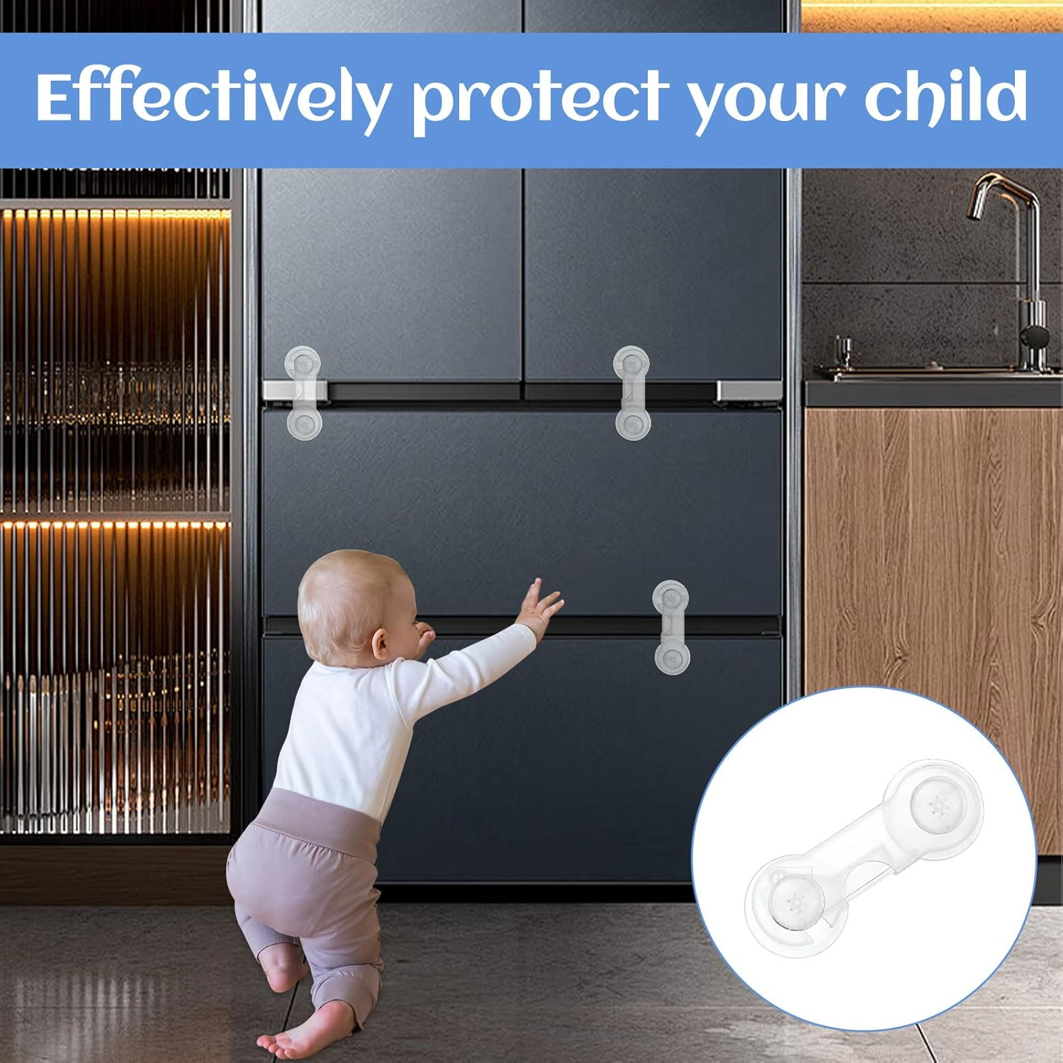 Child Safety Locks, 10Pcs Baby Proof Cupboard Locks, Child Locks for Cabinets and Drawers, Baby Proofing Baby Cabinet Safety Latches with Strong Removable Adhesive Tape, Baby Safety Locks image number 1