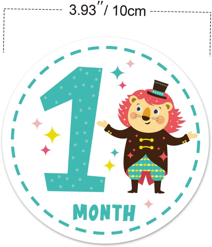 12Pcs Milestone Stickers Adorable Animal Monthly Cards Creative Newborn Month Belly Stickers Reusable Non Damaging for Photography And