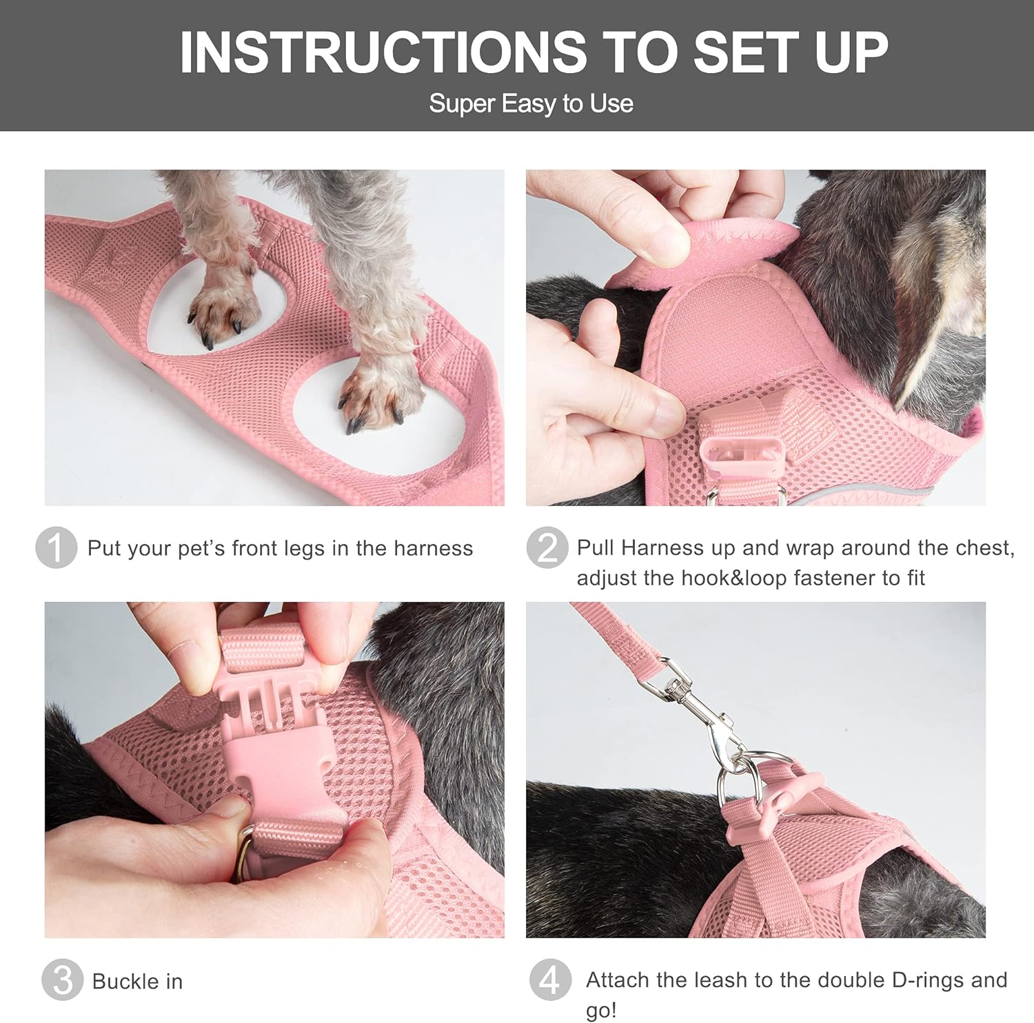 Fida Cat Harness and Leash Set for Walking Kitten and Puppy, Escape Proof Kitten Harness with Breathable Lightweight Soft Mesh, Adjustable Reflective Step-In Design. (XXXS, Pink) image number 3