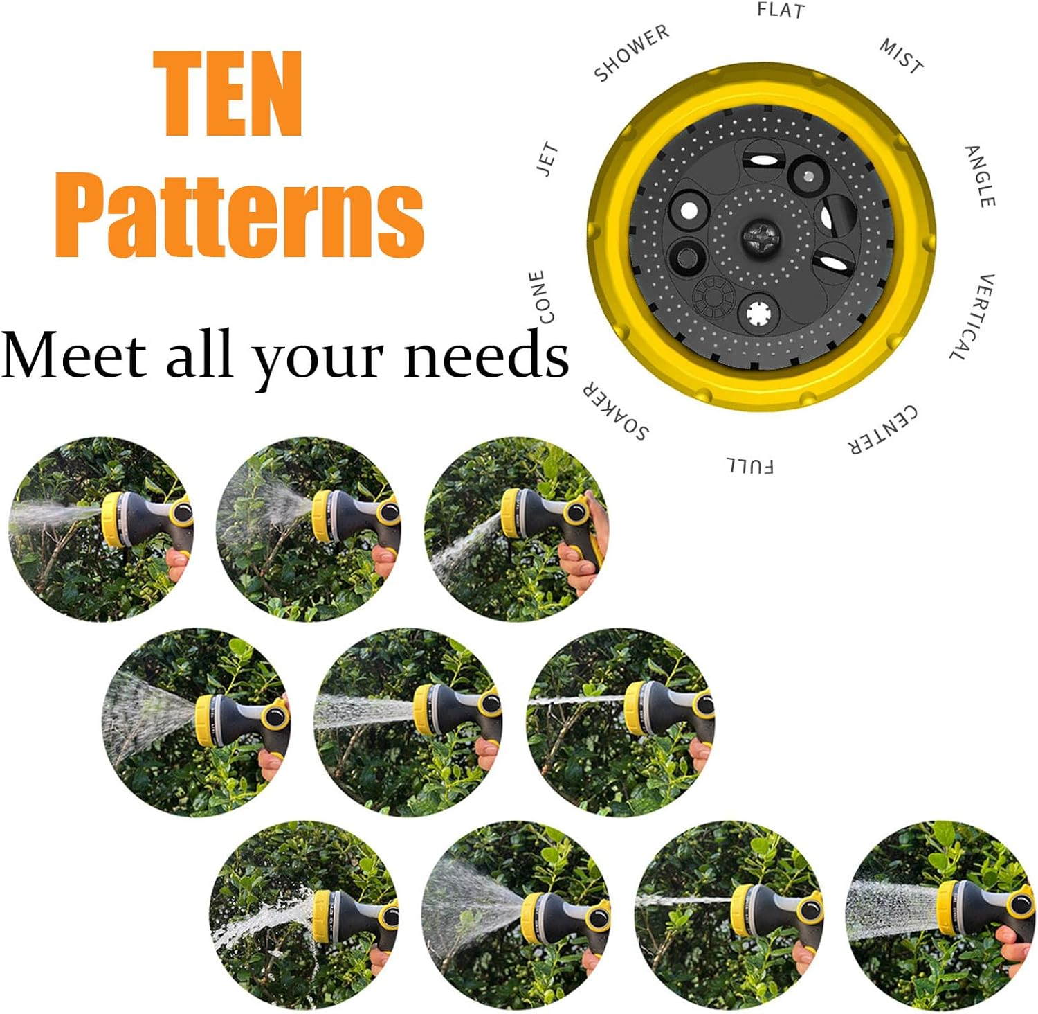 Shgarden Garden Hose Nozzle Sprayer Heavy Duty 5Pcs Water Hose Nozzle Sprayer with 10 Adjustable Watering Patterns Thumb Control on off Valve Anti-Slip Garden Hand Shower for Watering SH0069 (Orange) image number 5