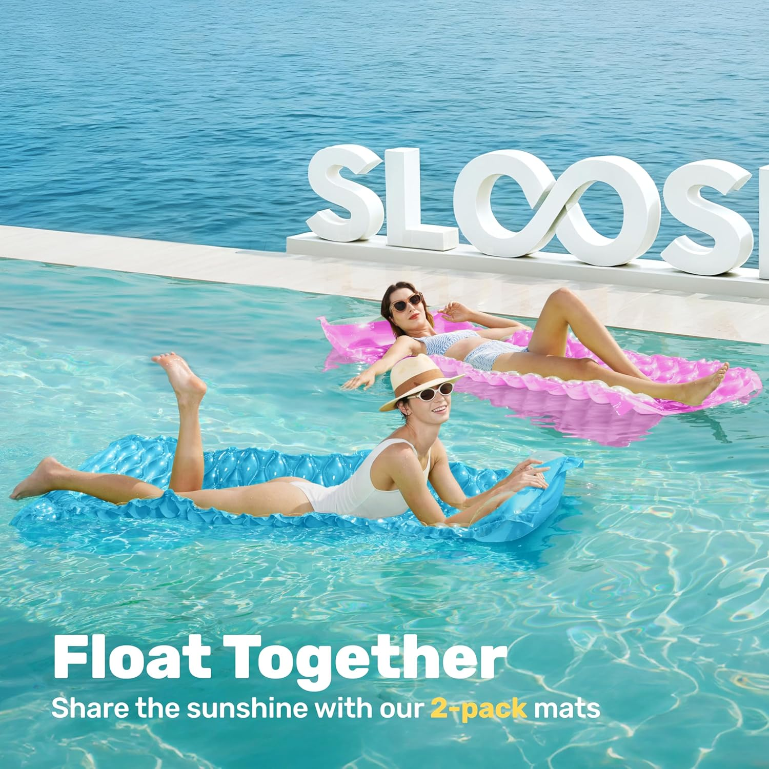 SLOOSH Inflatable Pool Floats Raft,Floating Lounge for Adults, Swimming Pool Mat with Headrest for Summer Water Beach Fun image number 3