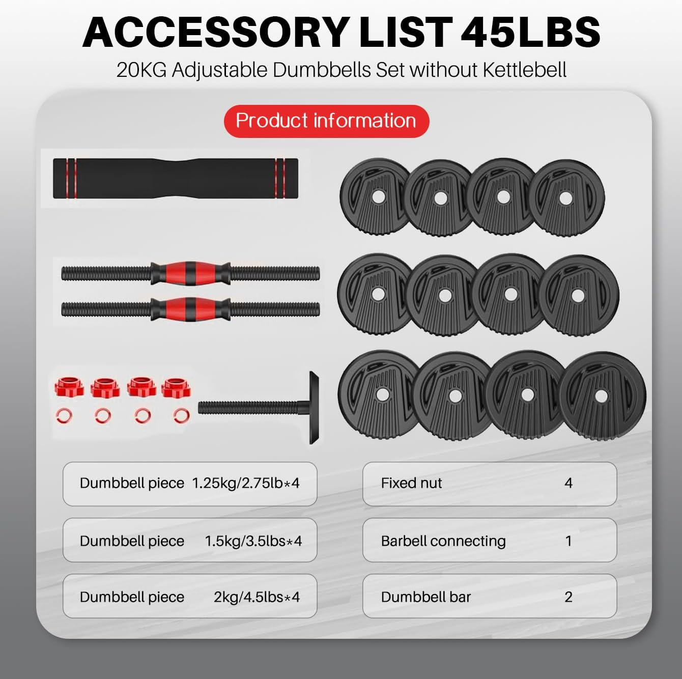 Yildue 20KG Barbell & Dumbbell Set,Adjustable Weight Dumbbell Set with Connector,Home Gym Equipment for Men Women image number 1