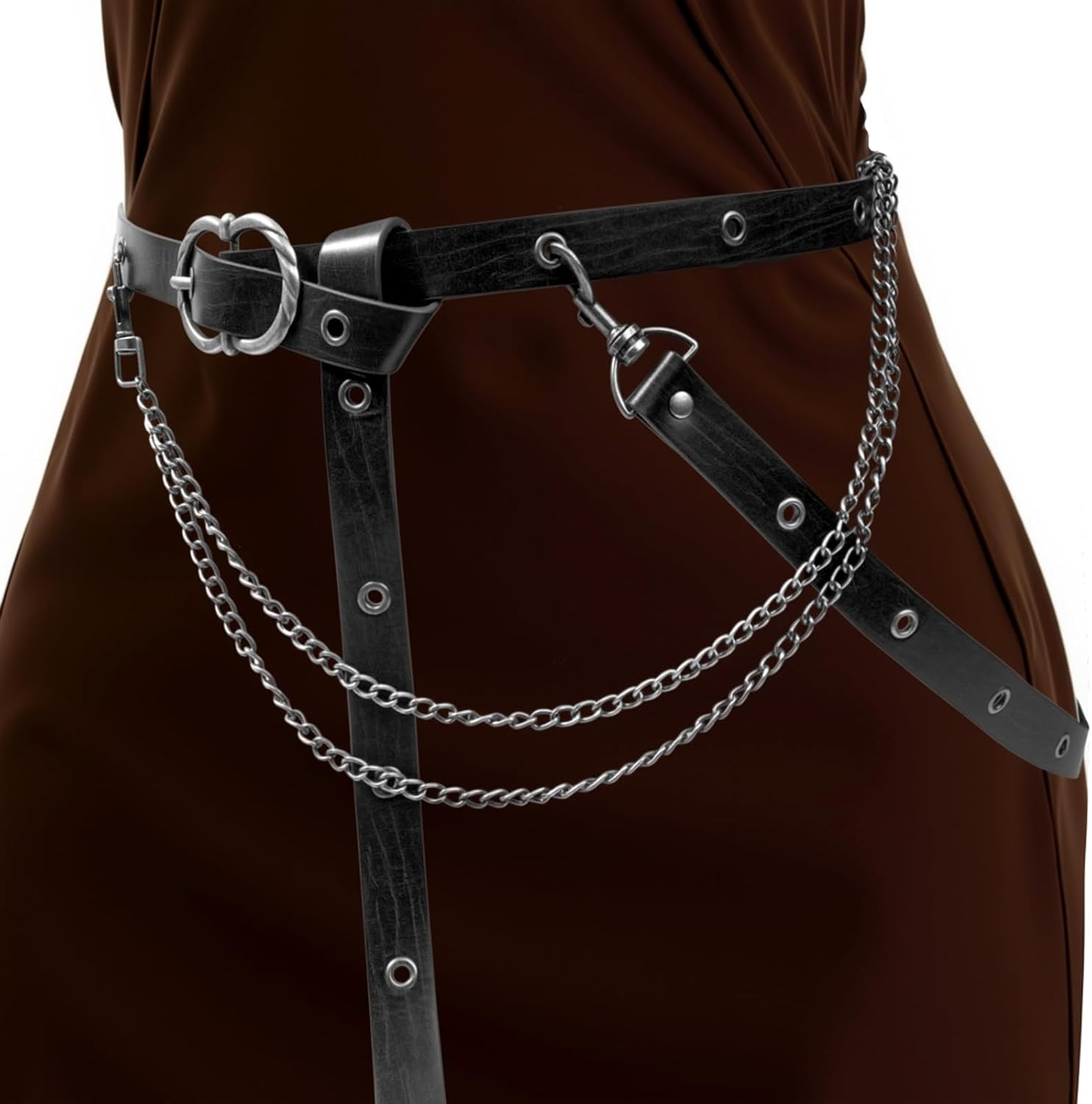 KOTORA Retro Skinny Belt Long Metal Chain Exotic Cross Waist Costume Accessory Medieval Renaissance DIY Dress Cosplay