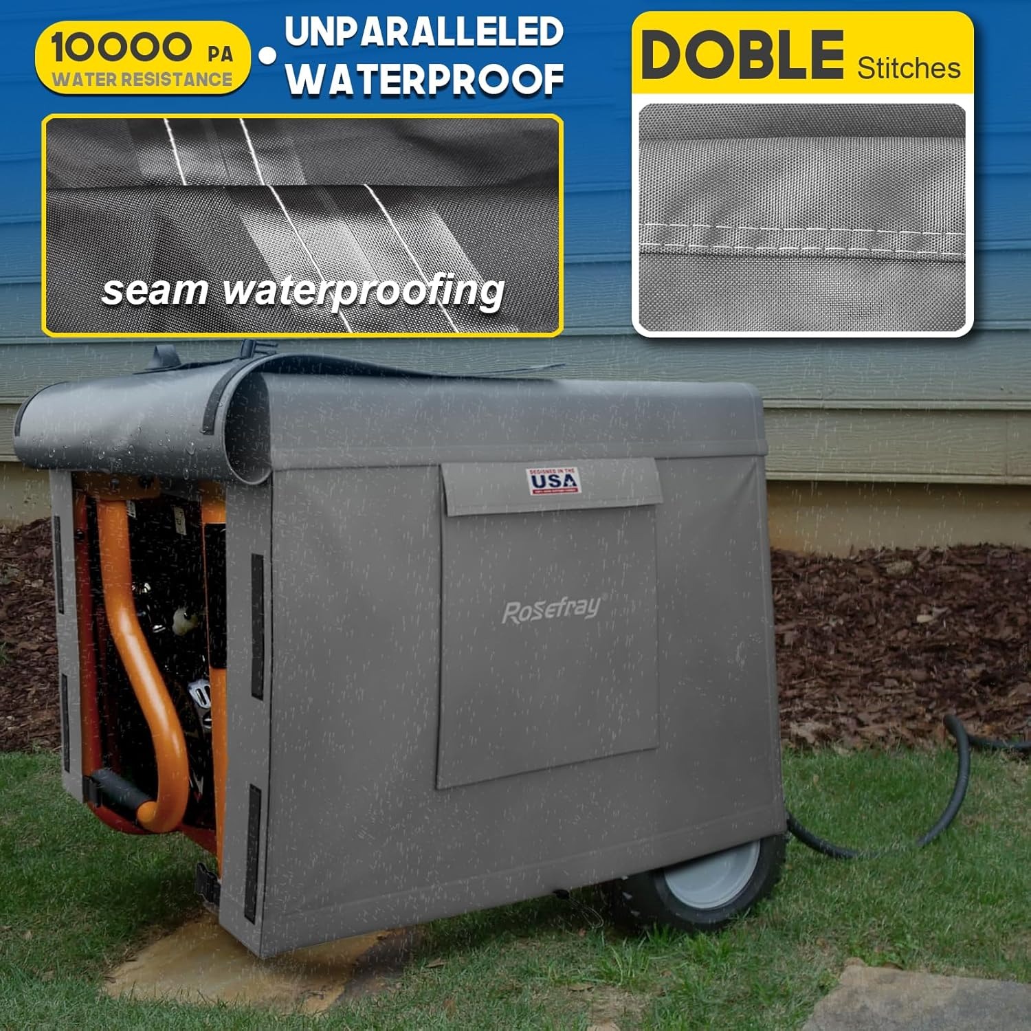 Rosefray Generator Cover-24&rdquo;Lx18&rdquo;Wx20&rdquo;H,600D Heavy Duty Waterproof, Small outside Equipment Cover for Champion,Predator,Wen,Ryobi,Generac,Westinghouse Portable Generator 3000-4500W-Gray/S image number 2