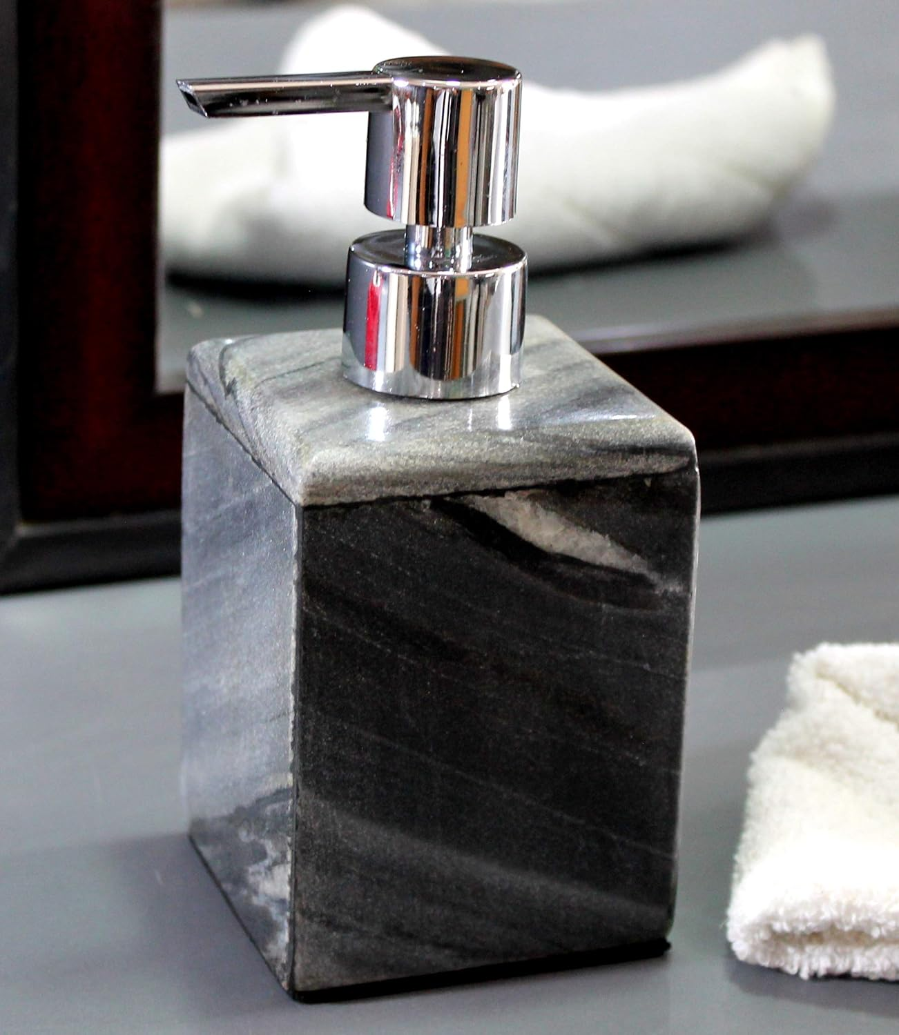 KLEO Soap/Lotion Dispenser - Made of Genuine Indian Marble - Luxury Bathroom Accessories Bath Set - Black/Grey image number 4