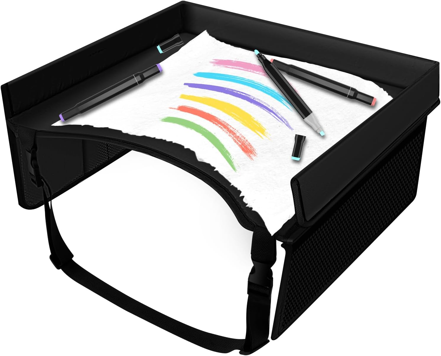 Kid Travel Tray Foldable Kid Car Tray Toddler Car Seat Tray with Adjustable Shoulder Strap and Pocket Car Lap Tray Practical Car Seat Table Tray for Kids Travel Airplane Outdoor 15.7&times;12.6&times;7.87 Inch image number 5