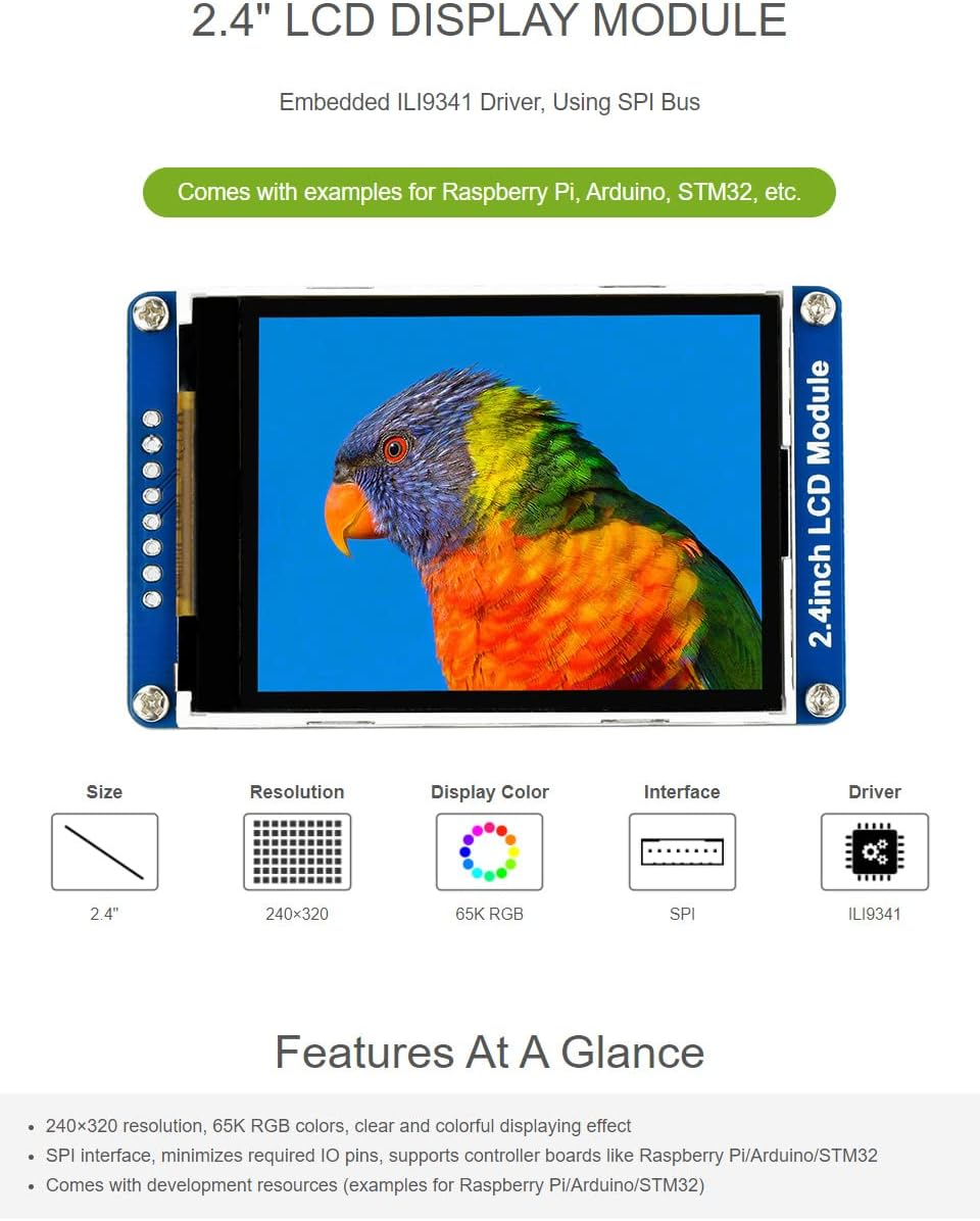 Waveshare 2.4Inch LCD Mini Display Module 65K RGB Colors 240&times;320 Resolution SPI Interface