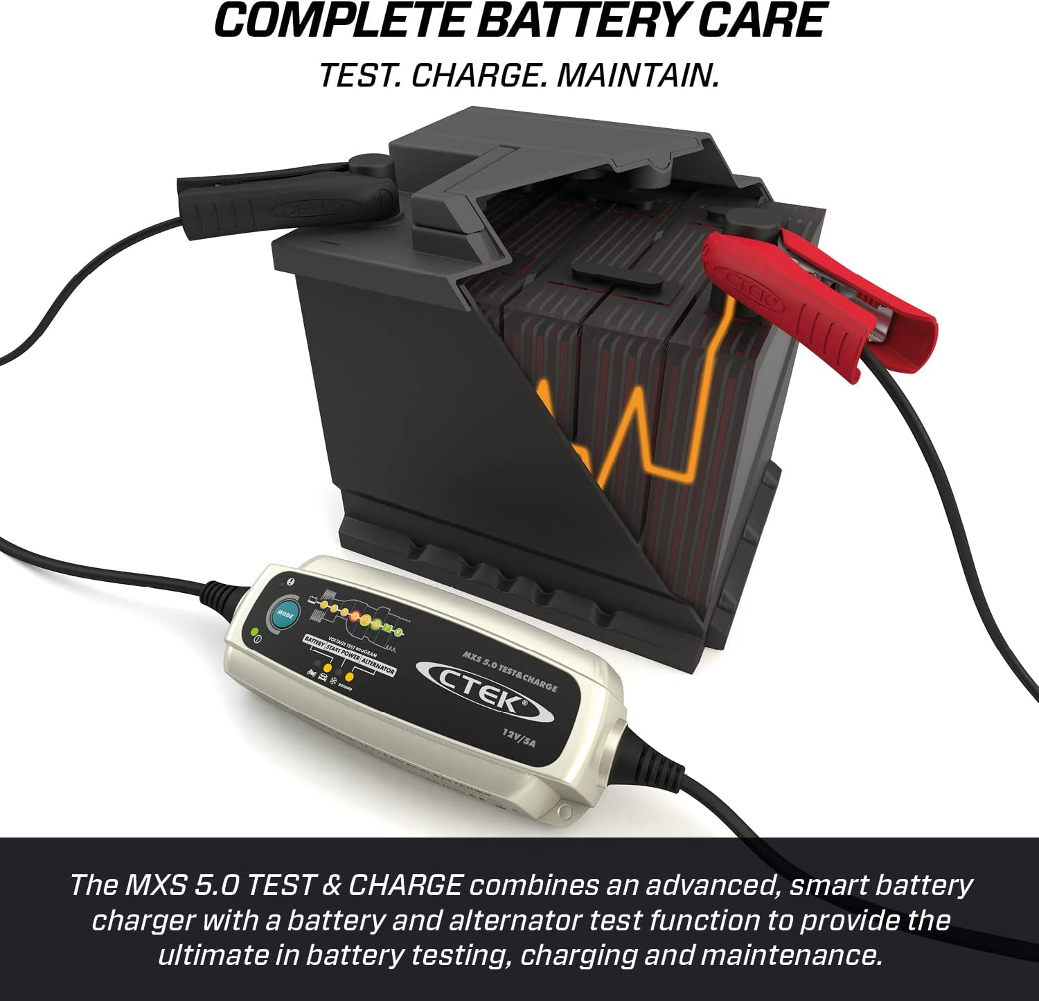 CTEK MXS 5.0 Test & Charge, Battery Charger 12V, Battery Tender Charger, Battery Maintainer, Truck and Car Charger, Battery and Alternator Tester with Reconditioning Mode and Snowflake Mode image number 2