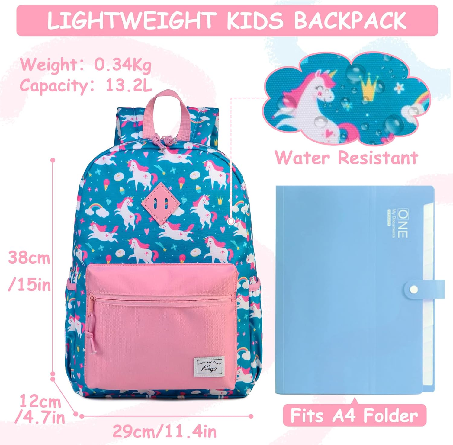 Kasqo Kids Backpack, Water Resistant Lightweight Toddler Schoolbag for Boys Girls Preschool Bookbag with Chest Strap, Age 5-9 Years Old image number 1