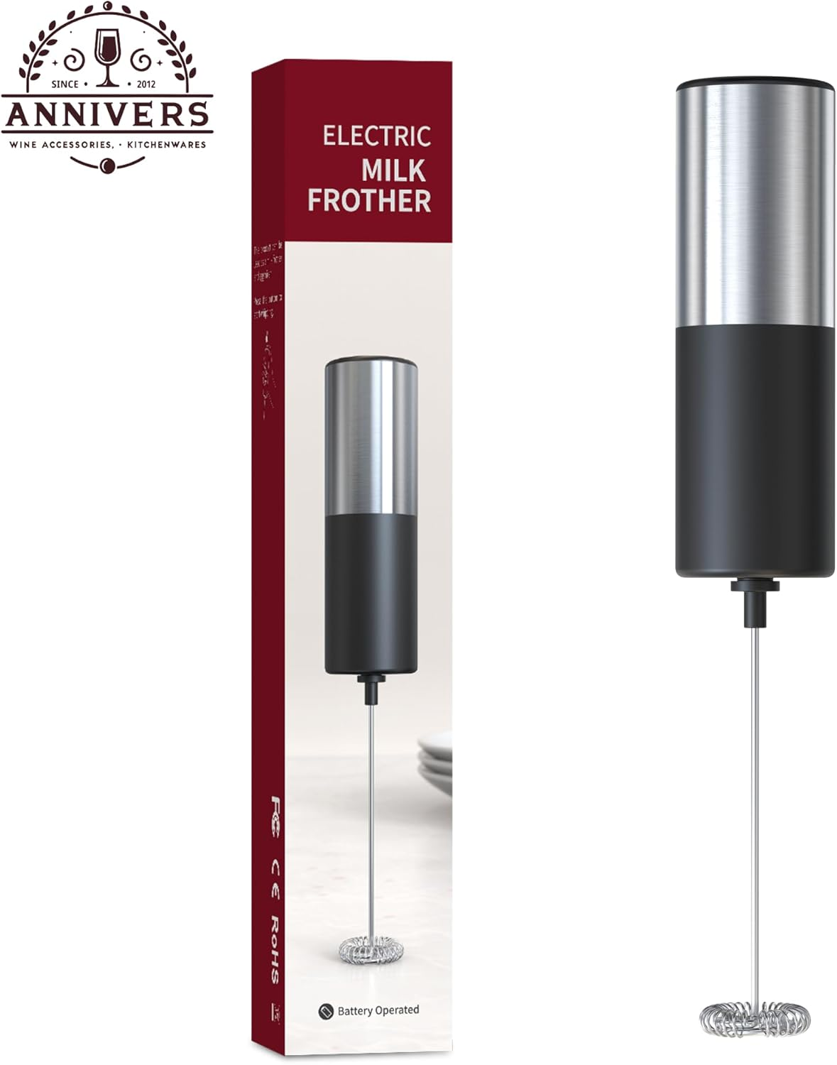 ANNIVERS Electric Milk Frother Handheld Drink Mixer Hand Coffee Whisk Blender Foam Maker Egg Beater, Battery Operated Stainless Steel Whisk & Body, Milkshake Matcha Whisk, Mousseur &Agrave; Lait &Eacute;lectrique image number 6