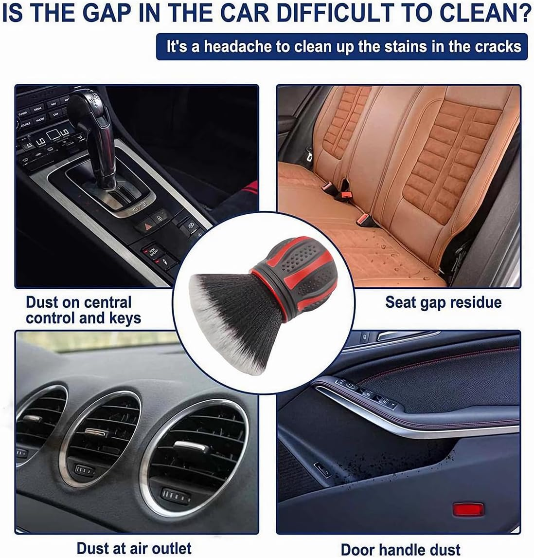 AUCELI Car Detailing Brush, Ultra Soft Auto Interior Dusting Brush with Storage Rack, Car XL Synthetic Brush Cleaning Tool, Universal Covers Large Area inside or outside Vehicles (Red) - Blue image number 6