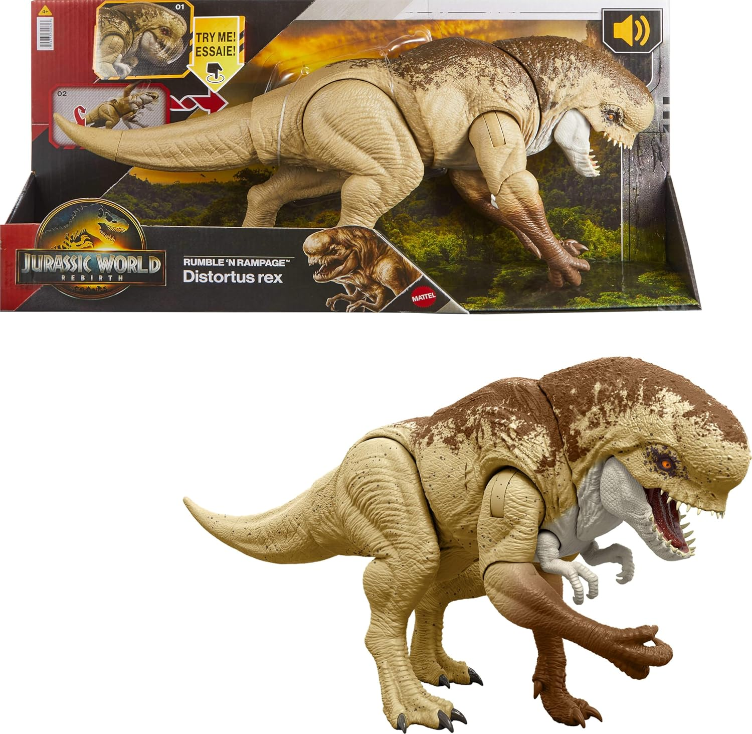 Jurassic World Rebirth Distortus Rex Rumble N Rampage Dinosaur Action Figure 22 Inch with 2 Attack Actions, Content-Accurate, Digital Play image number 3