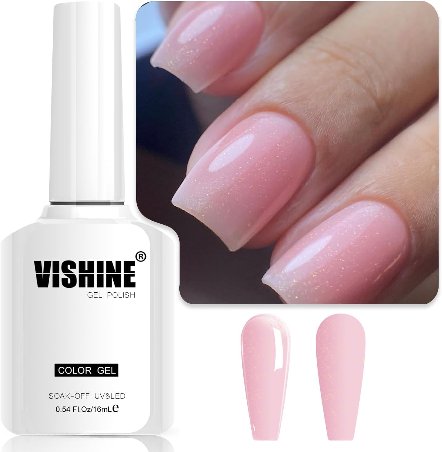 Vishine Jelly Glitter Gel Polish Pink Nude Gel Nail Polish Sheer Neutral Translucent Nail Polish Holographic Nail Gel Shimmer for Nail Art DIY Manicure and Pedicure at Home E029 image number 6