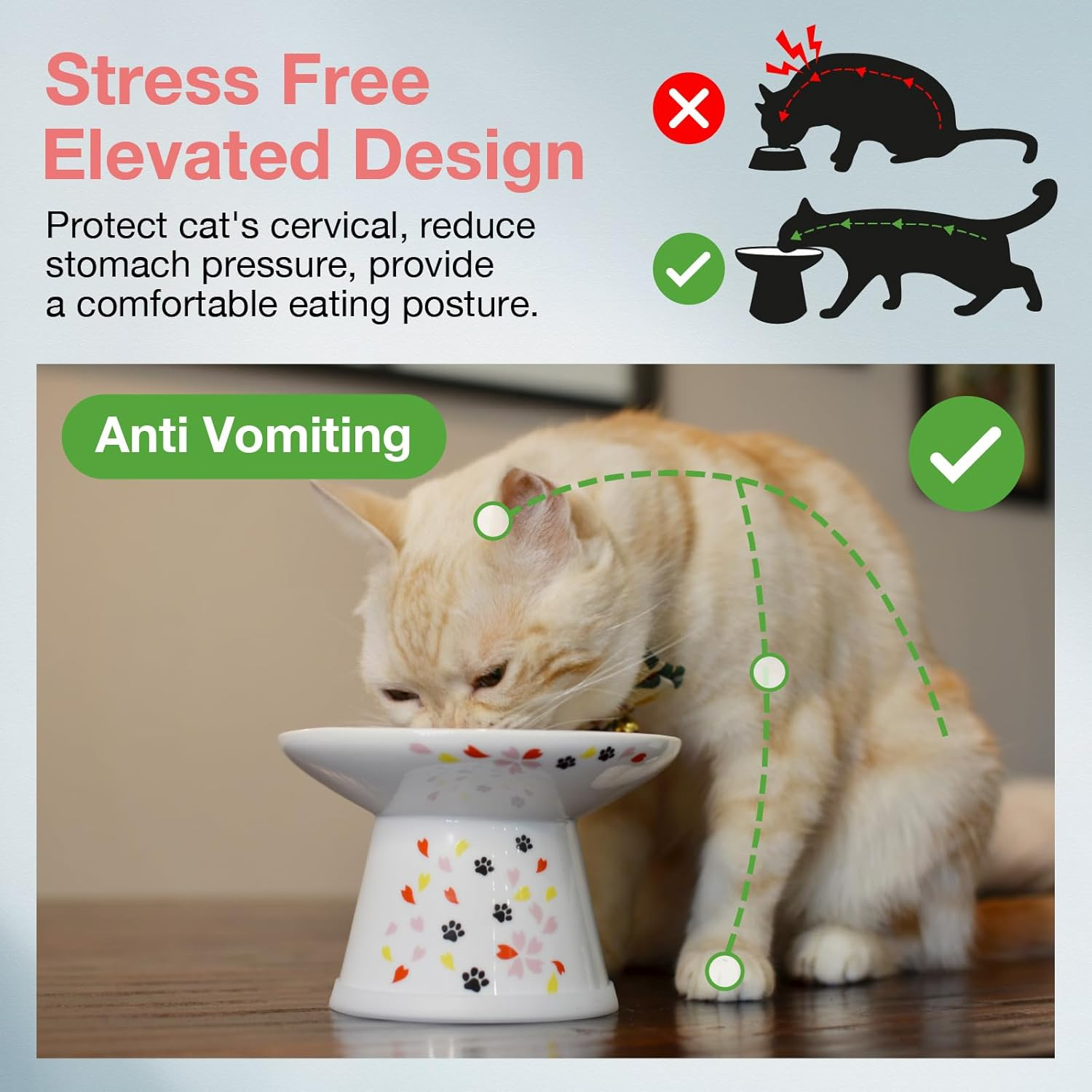 Necoichi Extra Wide Raised Cat Food Bowl (Sakura Limited Edition, Extra Wide)