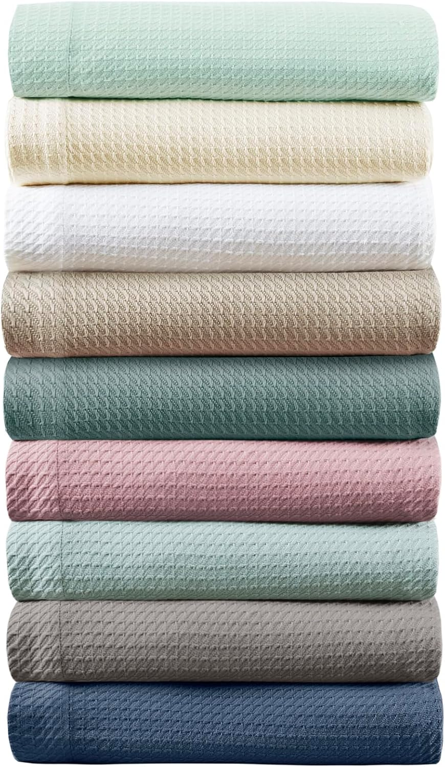 Madison Park Soft Certified 100% Egyptian Cotton Breathable Cozy Blanket, Premium Waffle Knit Classic Design, Luxury All Season Lightweight Cover for Bed, Couch and Sofa, Seafoam Twin(66"X90")
