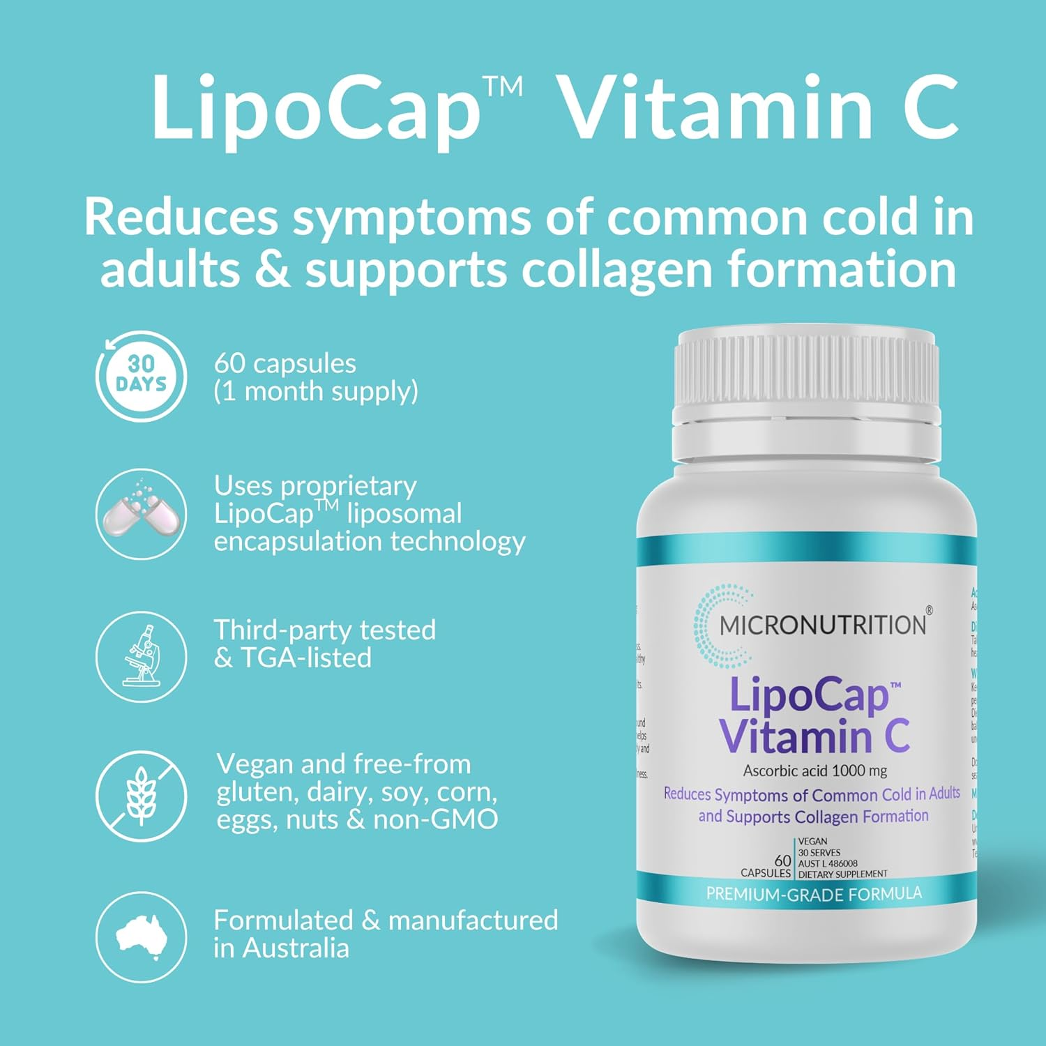 MICRONUTRITION Lipocap Vitamin C, Ascorbic Acid 1000 Mg, 60 Vege Caps image number 3