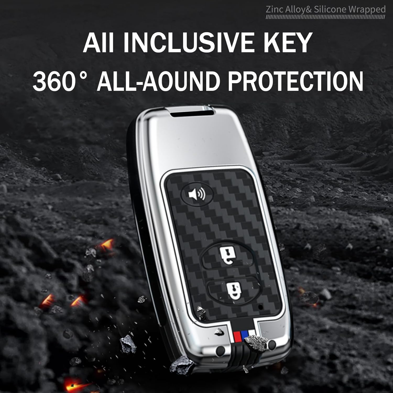 Ontto Luminous Car Key Fob Cover Fit for Toyota 4Runner Avalon Camry Corolla Land Cruiser Venza RAV4 Subaru BRZ Key Holder Metal Smart Shell Case Keyring Keychain Auto Styling Accessories - 3 Buttons Klaxon-Black image number 6