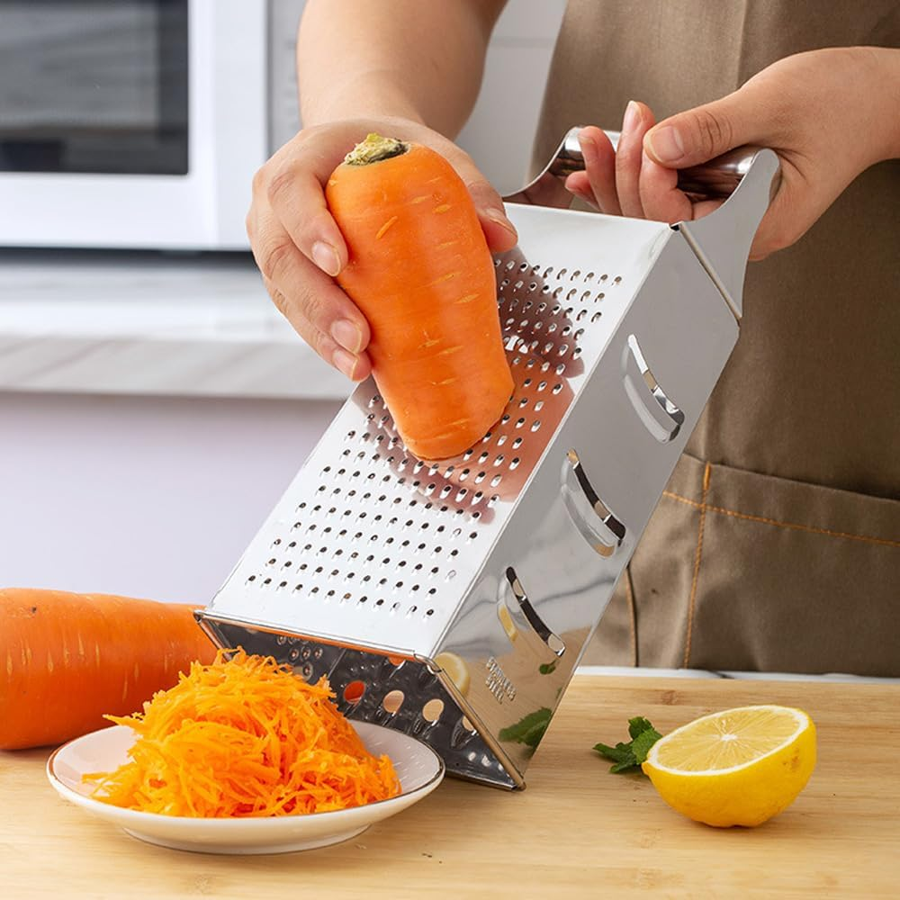 Leona Co Stainless Steel 4-Way Box Grater for Cheese, Vegetables, and Fruits &ndash; Multipurpose Kitchen Grater 9X6.8X21.4Cm (1) image number 4