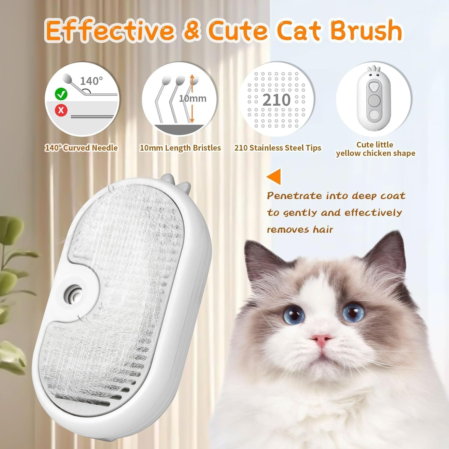 Aymxcls Cat Steam Brush with Release Button,Self Cleaning Spray Cat Brush with Release Button for Cats Shedding, Cat Grooming Brush for Removing Knots,Loose Hair image number 1