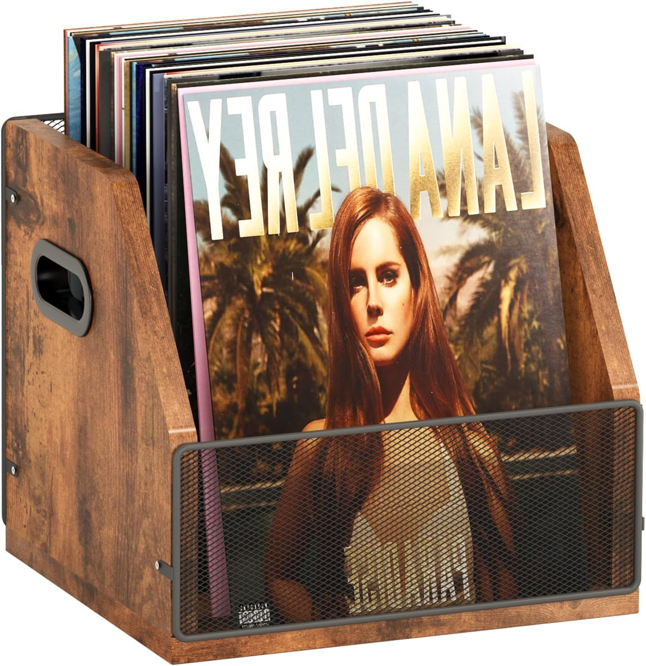 Vinyl Record Storage Crate - LP Album Holder Holds 60+ Records - Metal & Wood Record Box - Organize Your Vinyl Collection image number 3