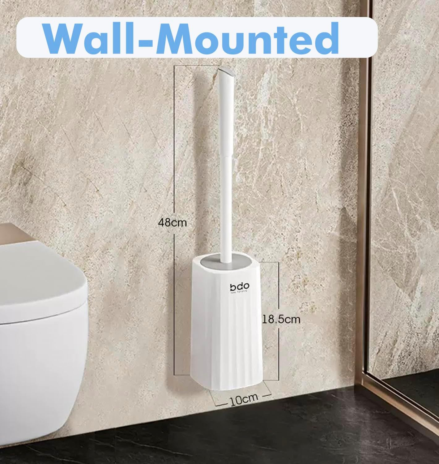 Wiseuwise Premium Toilet Brush and Holder 2 Set - 48 Cm Long Handle Wall Mounted, Drip Proof Design, Thick Bristles for Deep Cleaning, Grey (2 Toilet Brush Set Gray) image number 6