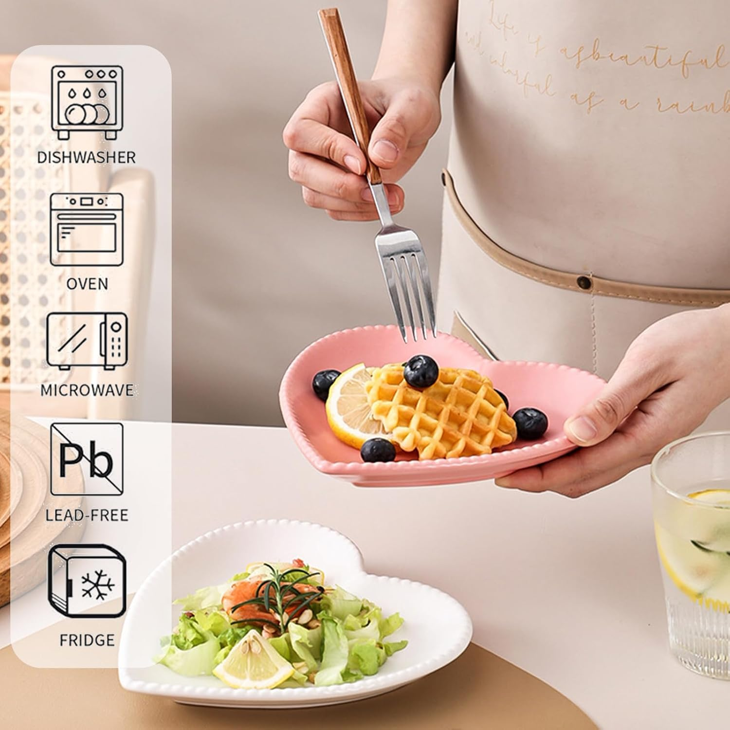 MLKLDOU Heart Shaped Dinner Plates 2Pcs, Ceramic Construction, 6.5 Inch Appetizer Plates Set for Home Kitchen Wedding Birthday Party Decor - Pink image number 5