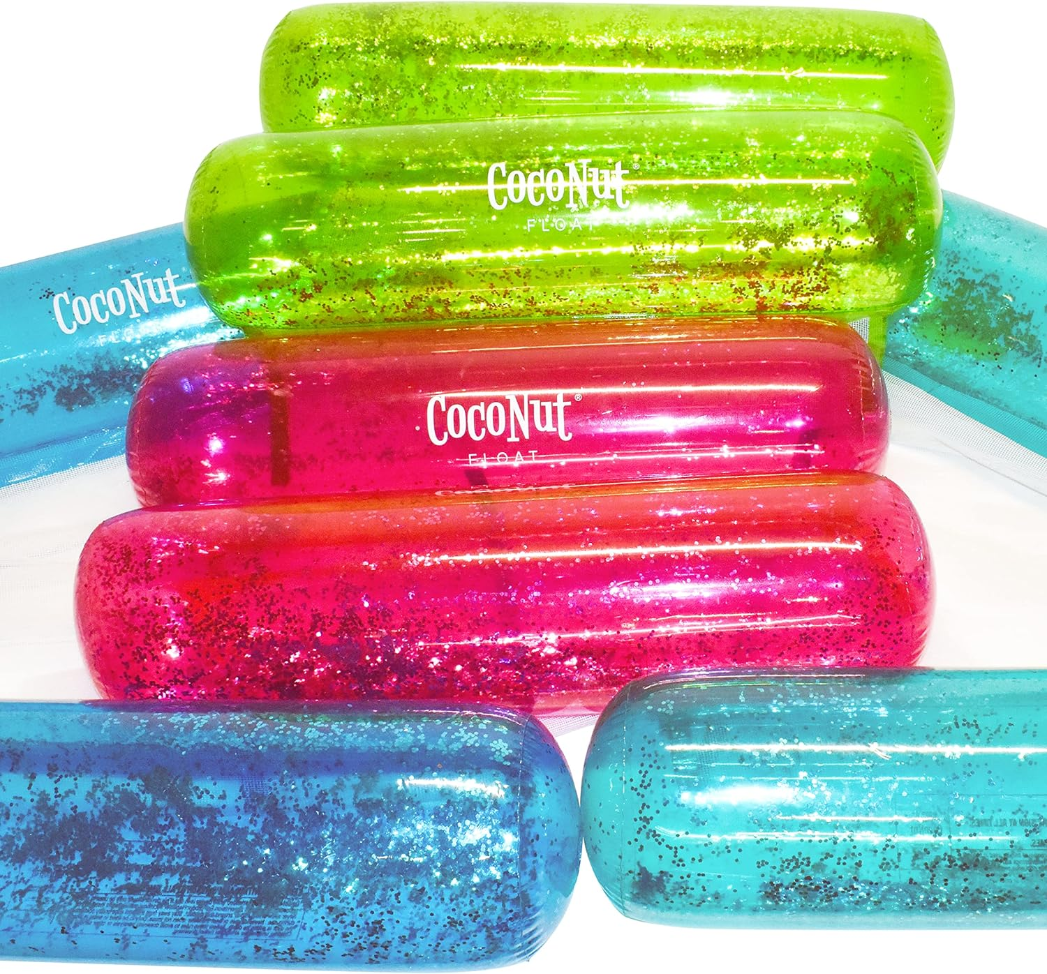 Coconut Float Glitter Hammock Pool Loungers - Adult Size Multi-Purpose Inflatable Drifter, Exercise Saddle & Lounge Chair - Versatile Ride-On for Summer & Swim Parties