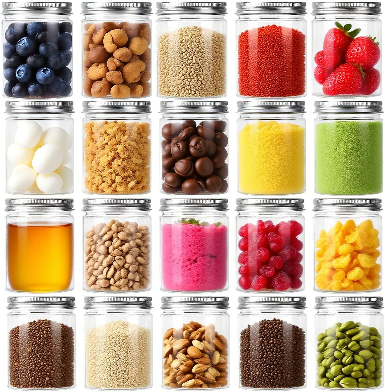 AKOLAFE 20 Pack 250ML Plastic Jars with White Aluminium Lids, round Clear Leak-Proof Food Storage Jars for Food Storage, Camping, Hardware Storage, Crafts and Slime Making image number 5