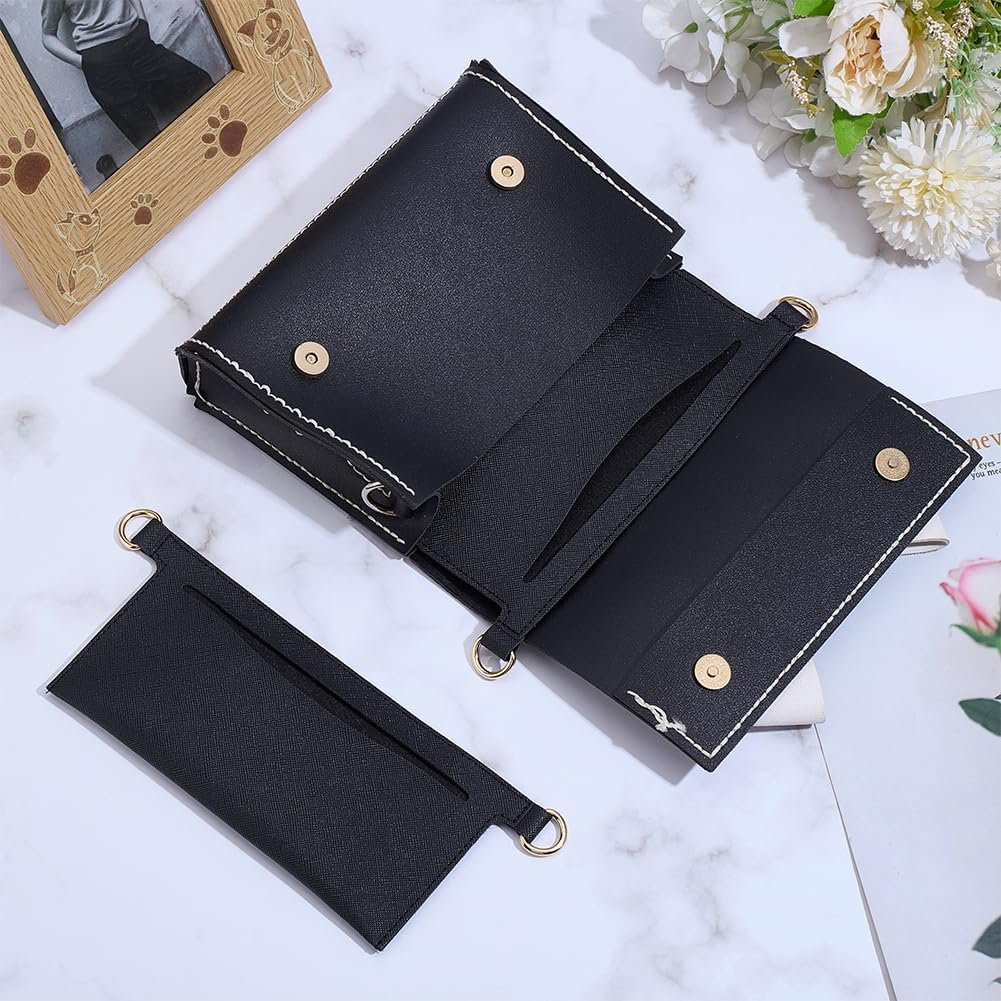 WADORN 2Pcs Classic Black Purse Insert Organizer Kit for Wallet Diagonal Shoulder Bag Clutch Wallet Crossbody Convert Liner Insert Soft Fabrics with D Rings 3X9Inch image number 3