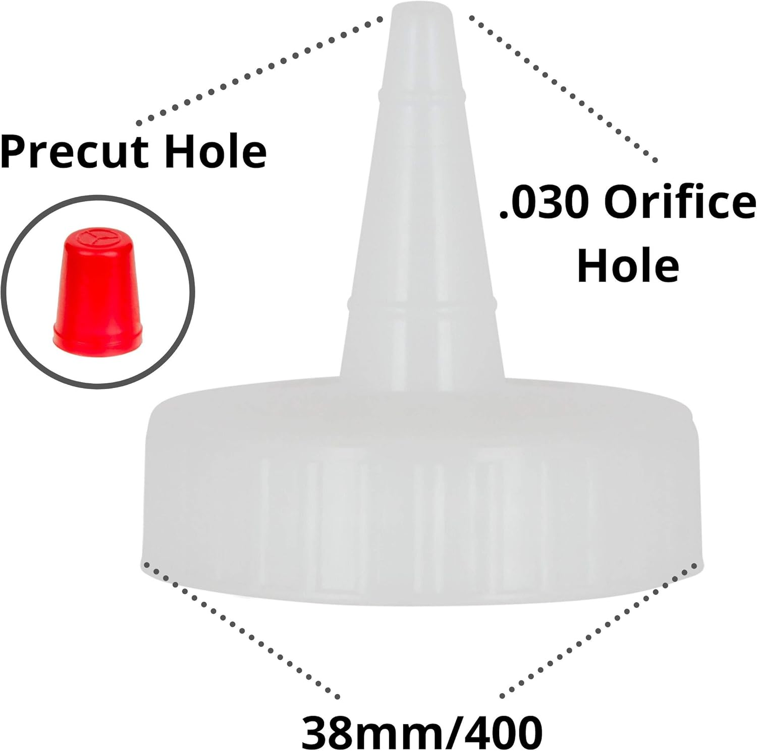 Kelkaa Caps 38/400 Natural Red Tip Yorker Caps with .030 Orifice Hole, Dispensing Caps, Replacement Caps for Squeeze Bottles, Neck Diameter 38Mm, Thread Type 400 (Pack of 12) image number 2