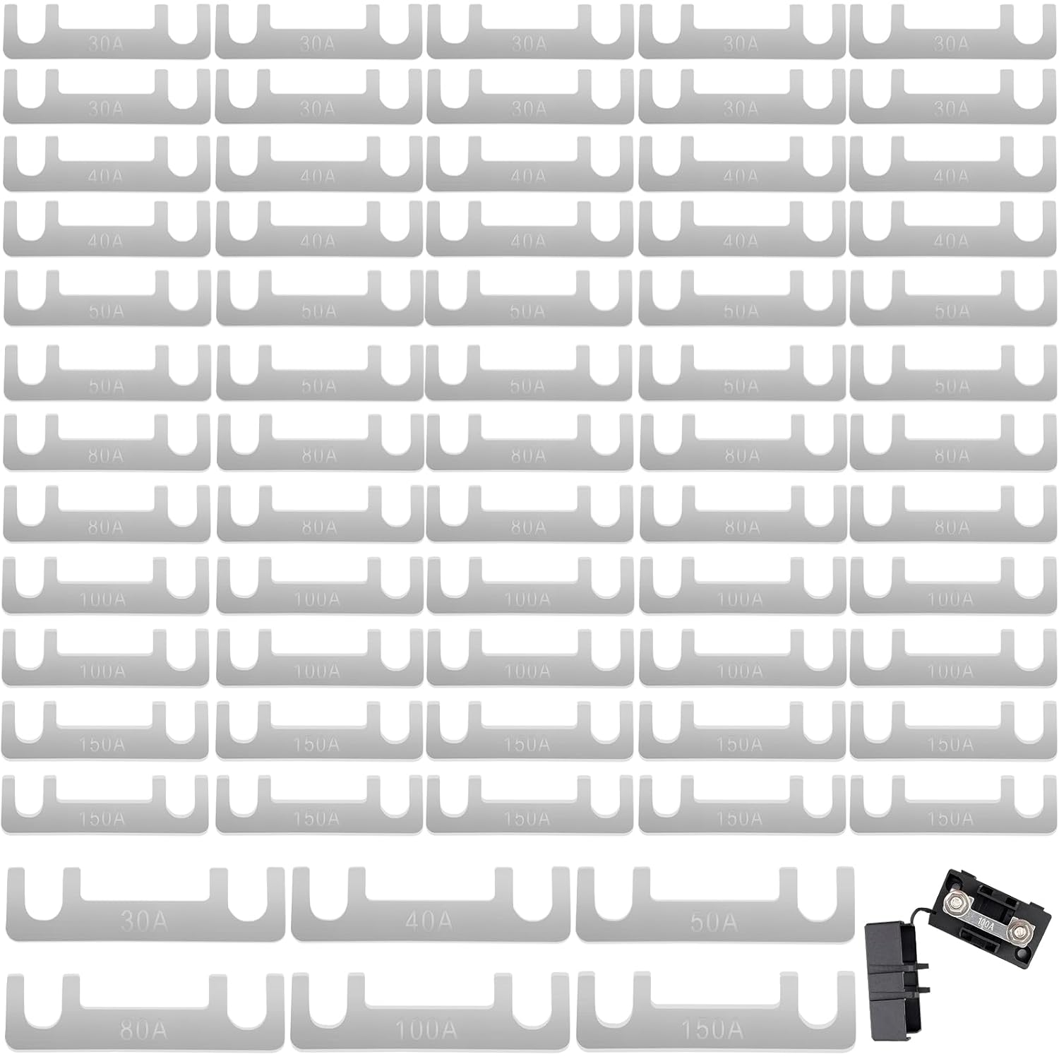 60 Pcs Strip Fuses Blade Fuse, 30A, 40A, 50A, 80A, 100A, 150A Flat Fuse Strip, Car Fuse for Caravan Motorhome, Car Fuse for Caravan Motorhome image number 2
