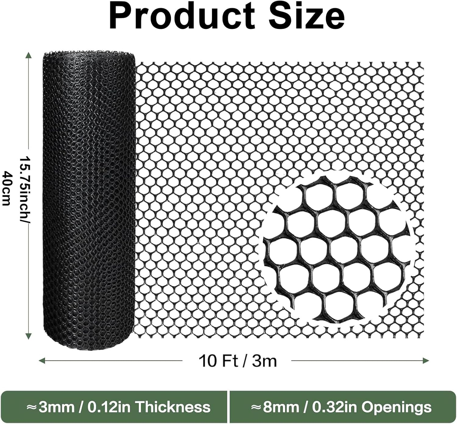 YQQZQ 40 X 300CM Plastic Wire Mesh Fence Roll - Ideal for Poultry, Dogs, Rabbit, Snake Barrier & Gardening - Durable Plastic Chicken Wire Mesh (Black) image number 2
