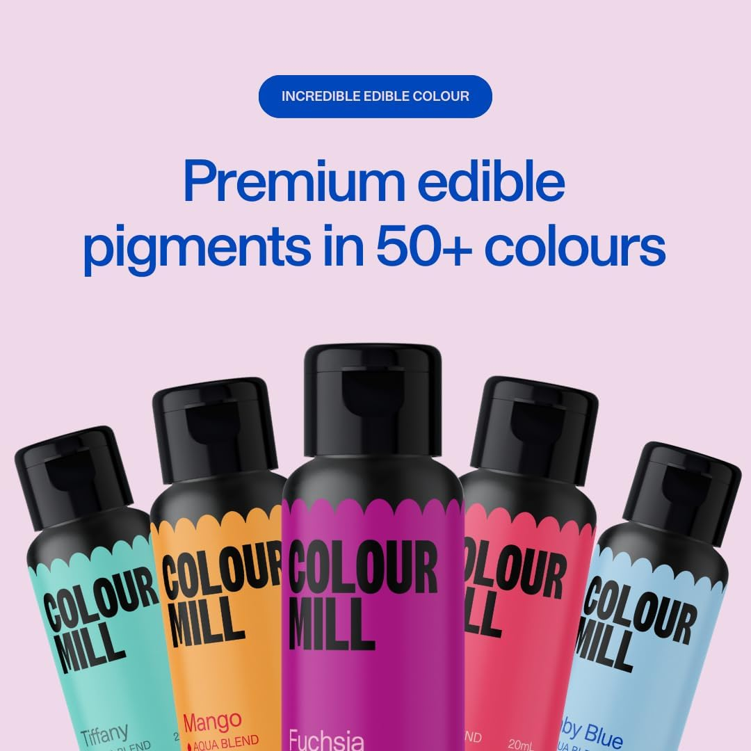 Colour Mill Kickstarter Pack Aqua Blend Water-Based Food Colouring, 12 Colours X 20Ml Each: Baby Pink, Black, Chocolate, Forest, Hot Pink, Lime, Orange, Purple, Red, Royal, Sky Blue, Yellow