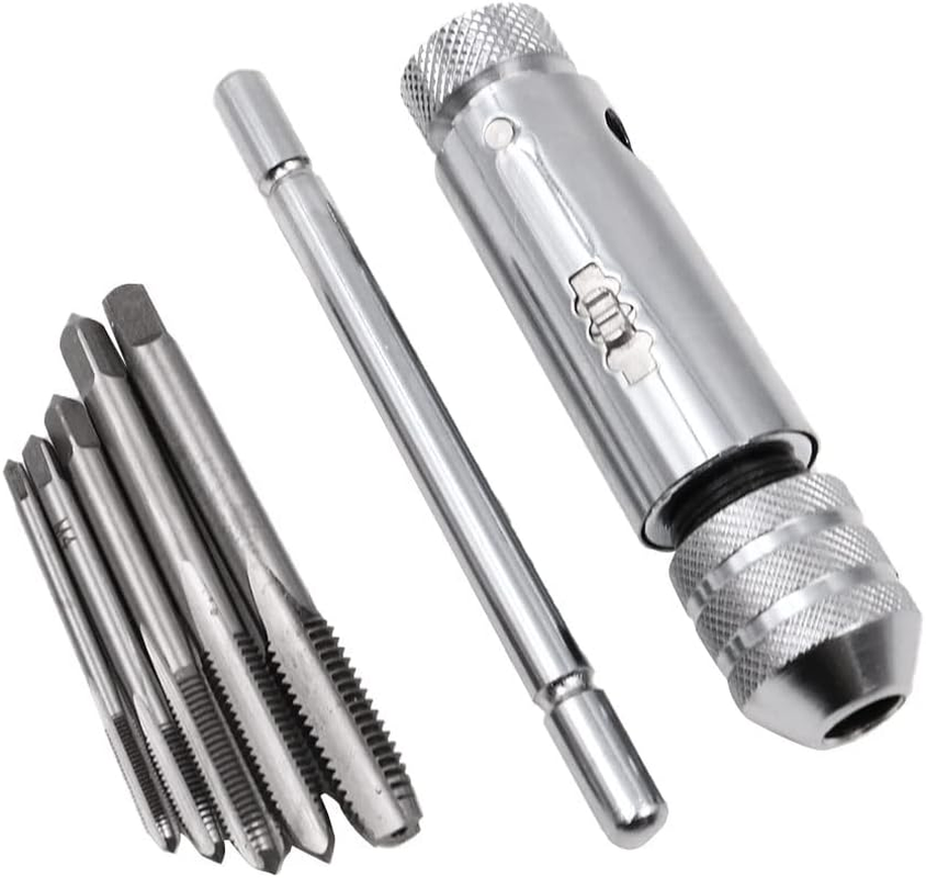 ZONADA Adjustable Size M3 M4 M5 M6 M8 Hand Screw Thread Tapping Tool Chrome Plated Steel T-Handle Reversible Ratchet Wrench Tap Threading Tool image number 2