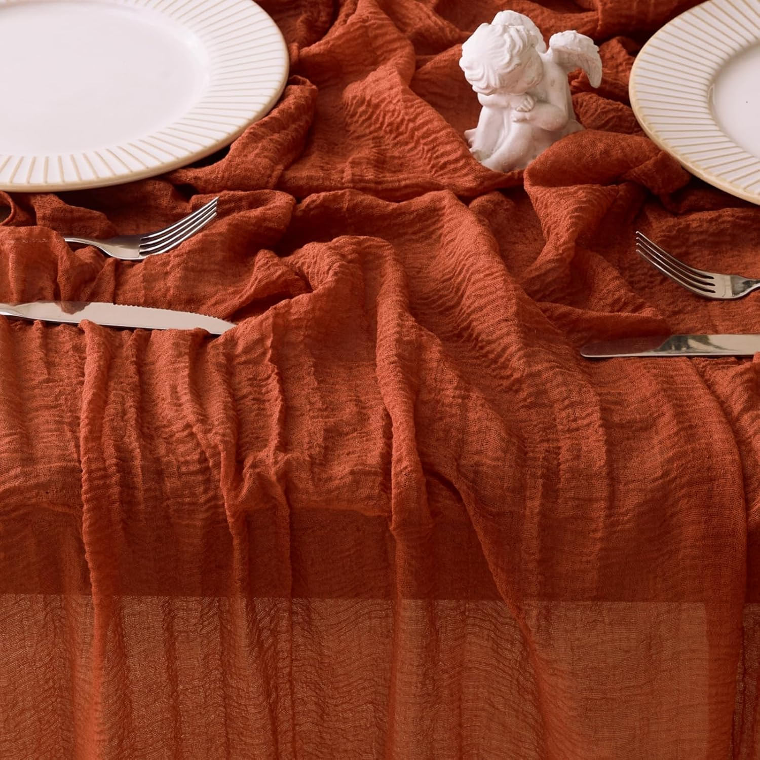 Terracotta Table Runner Christmas Cheesecloth Gauze 10 FT Rustic Burnt Orange Cheese Cloth for Wedding Baby Bridal Shower Friendsgiving Party Sheer Winter Home Decorations (Terracotta, 1 Pack) image number 5