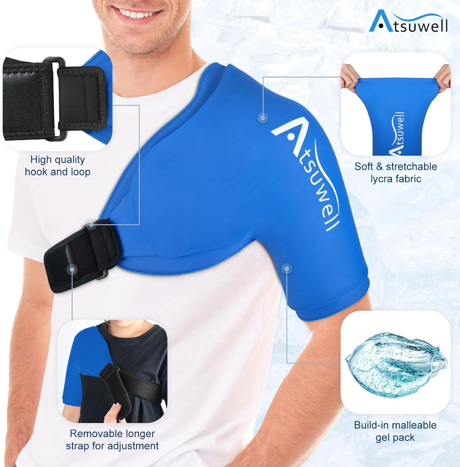 Atsuwell Shoulder Ice Pack Wrap, Shoulder Ice Pack Rotator Cuff Cold Therapy, Gel Ice Pack Shoulder Compression Sleeve for Women & Men, Shoulder Cold Pack Sleeve for Pain Relief, Swelling, Recovery image number 6