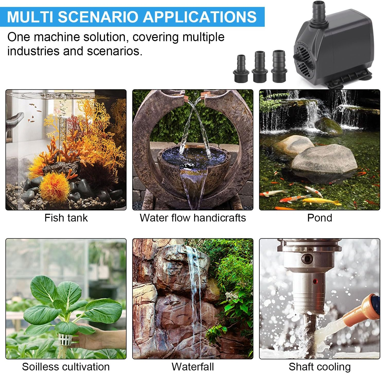 Submersible Pump, 2500L/H Aquarium Submersible Water Pump, 45W Ultra Quiet Adjustable Pump for Gardening, Wigwams, Fish Tanks, Gardens, Fountains, with Three Diameter Nozzles image number 3