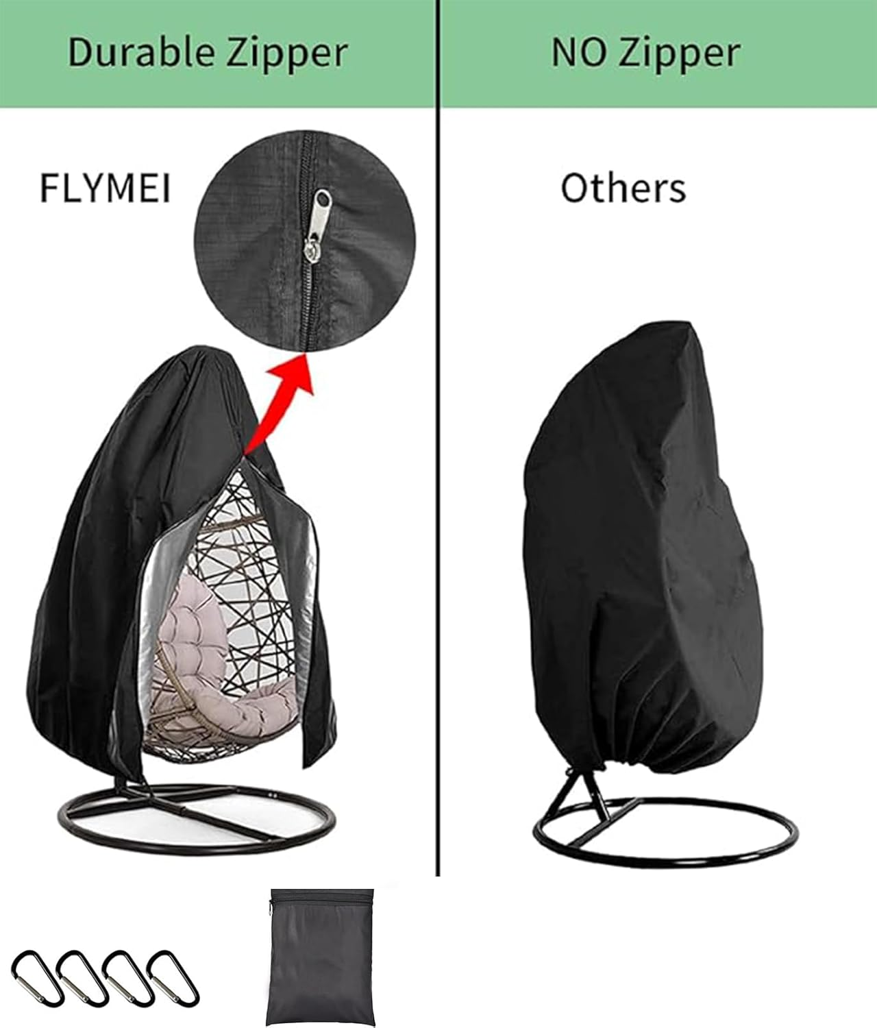 "Patio Swing Chair Cover, Waterproof Egg Chair Covers for Outdoor Furniture, Windproof Swing Egg - Shaped Furniture Covers with Zipper & Drawstring for Open - Air Spaces " image number 3