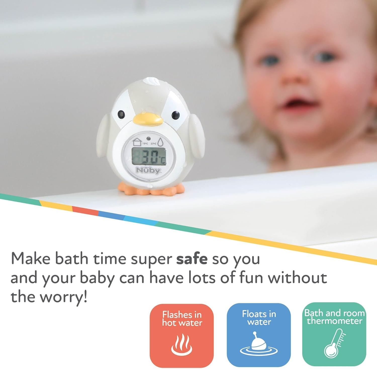 Nuby - Penguin Shaped Baby Bath Digital Thermometer - Easy to Read Screen - BPA Free - Gray - Suitable from 0 Months image number 1