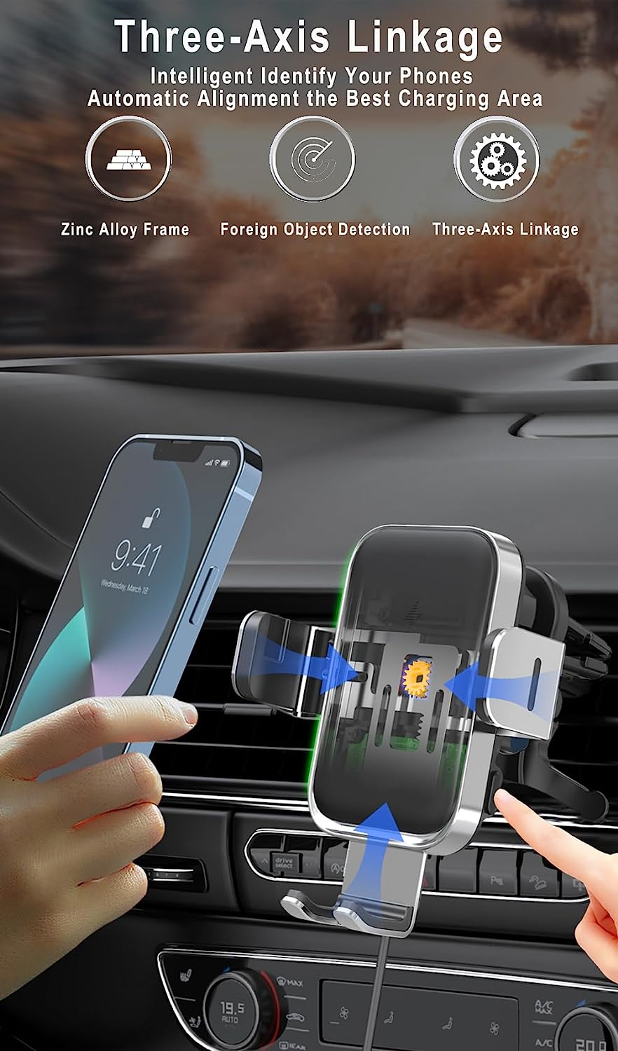 2025 Upgraded Dual Coil Wireless Car Charger Qi 15W Fast Charging Vent Mount Phone Holder Smart Sensor Auto Alignment Auto Clamping for Iphone 15/14/13/12, Samsung Galaxy Z Flip 4/3 S23 22 (X3) (X3) image number 4