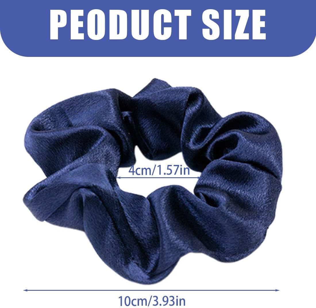 BIRLOZA Pack of 2 Silk Hair Bobbles Women'S Scrunchies Scrunchie Silk Hair Ties Hair Band Satin Hair Rings Elastic Thick Bands for Hair Clip Women Hair Accessories (Dark Blue) image number 5