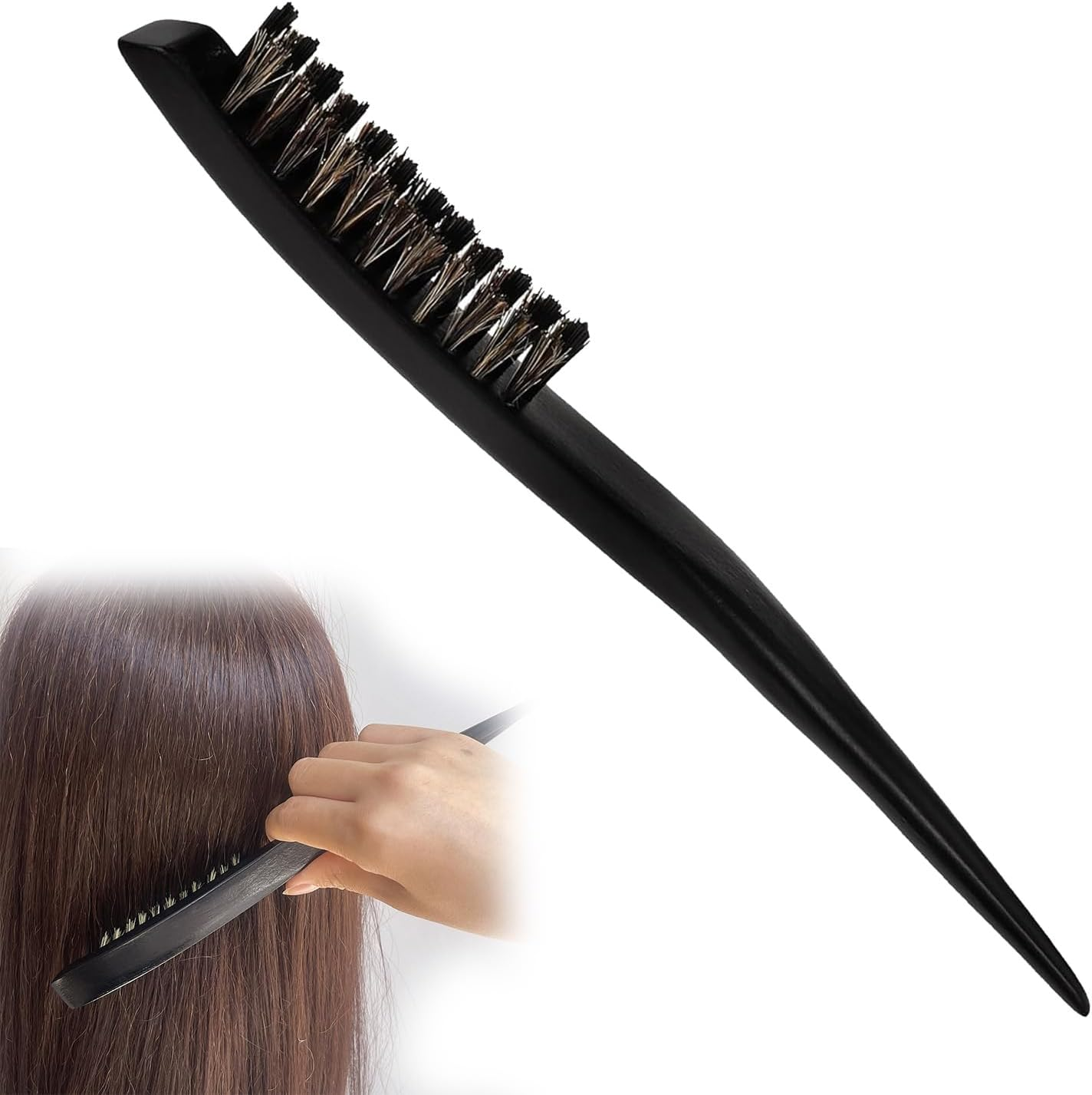 Wzenclave 1PCS Bristle Brush for Women, Slick Back Hair Bristle Hair Slicking Wood Hair Bun Maker Teasing Comb, Scalp Meridian Comb, anti Knotting Comb, for Slick Bun Stiff Brush Dense Hair image number 6