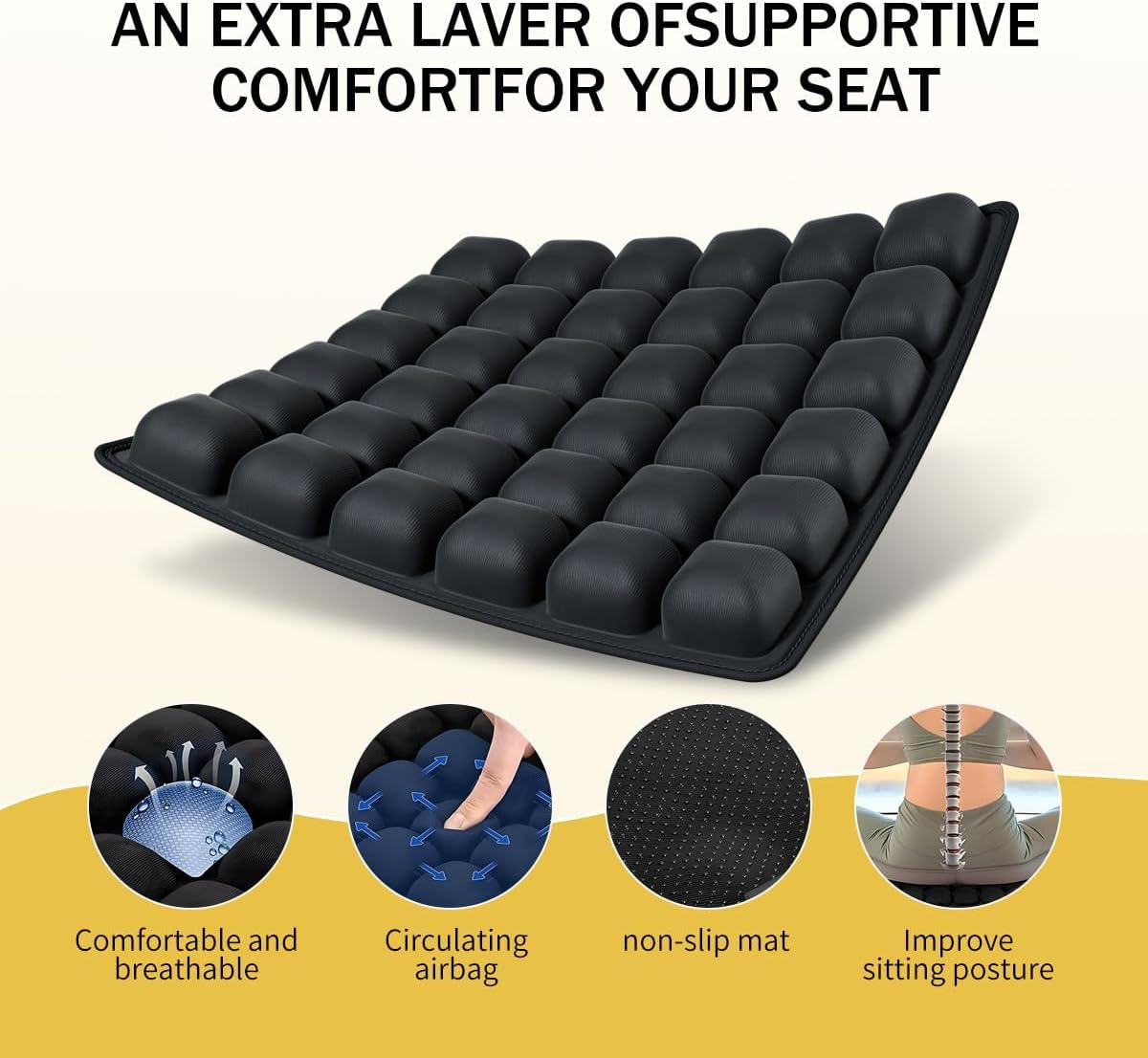 Travel Cushion,Portable Travel Cushion,3D Air Cell Seat Cushion,With 36 Air Bags,For Pressure Relief,Tailbone Protection,Suitable for Airplanes,Wheelchairs,Car Sets,Office Chairs image number 3