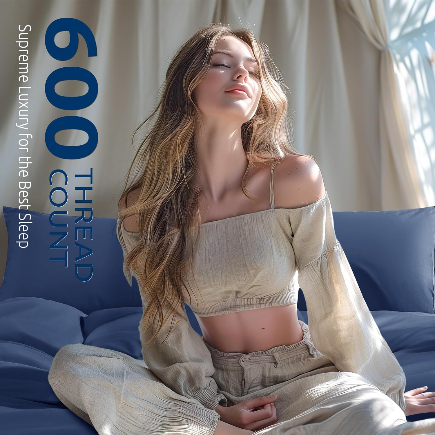 Shilucheng 100% Cotton Full Size Duvet Covers - 600 Thread Count, Luxury Sateen Weave Egyptian Cotton Comforter Cover with Zipper Closure & Corner Ties，Hotel Bedding Duvet Covers 3 Piece (Navy Blue)