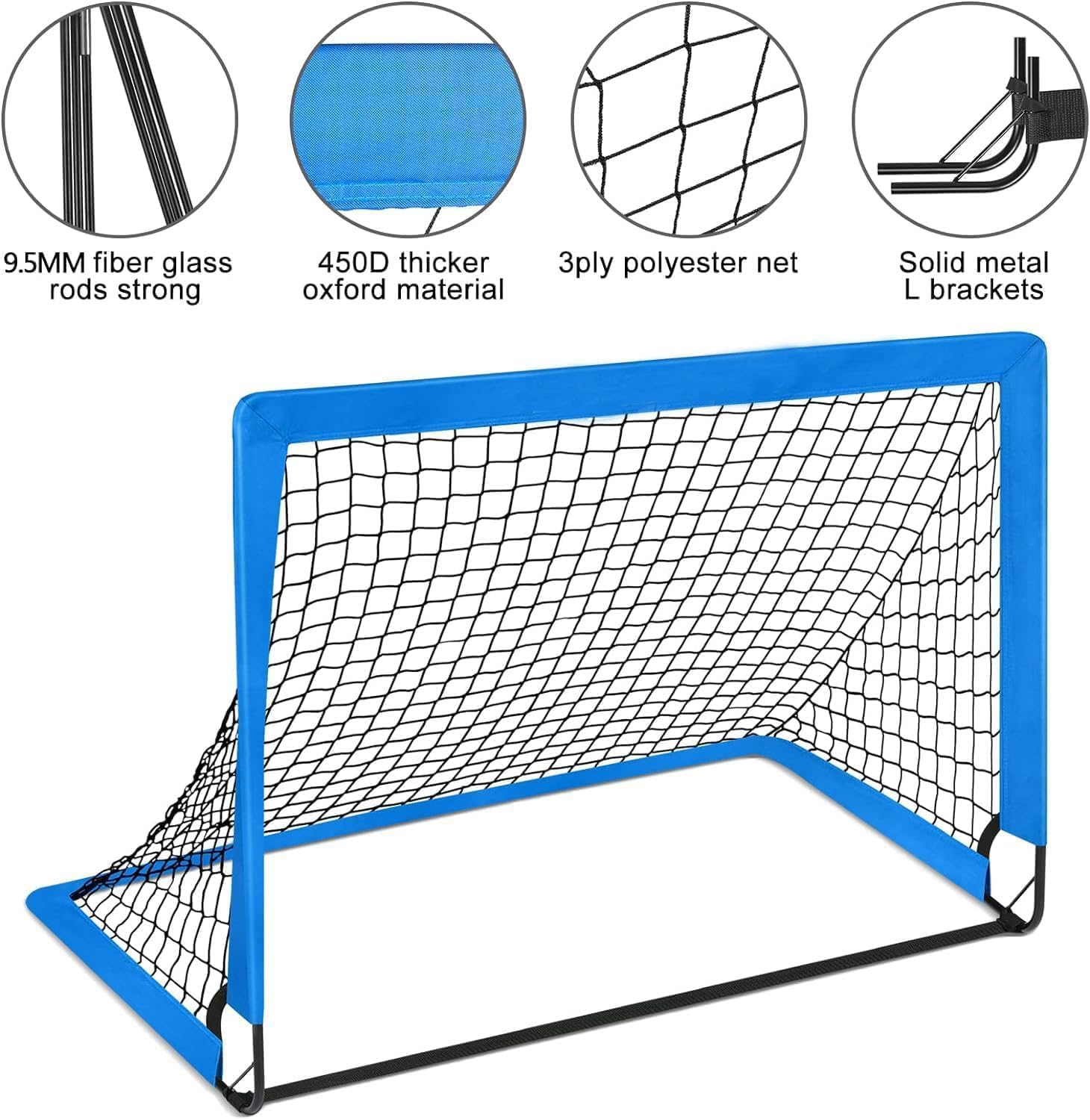 Soccer Goal Set - 2 Set of 6X4 / 4X3 Ft Toddler Soccer Nets Training Equipment, Soccer Ball, Pop up Portable Soccer Set for Kids and Youth Games and Training Goals image number 6