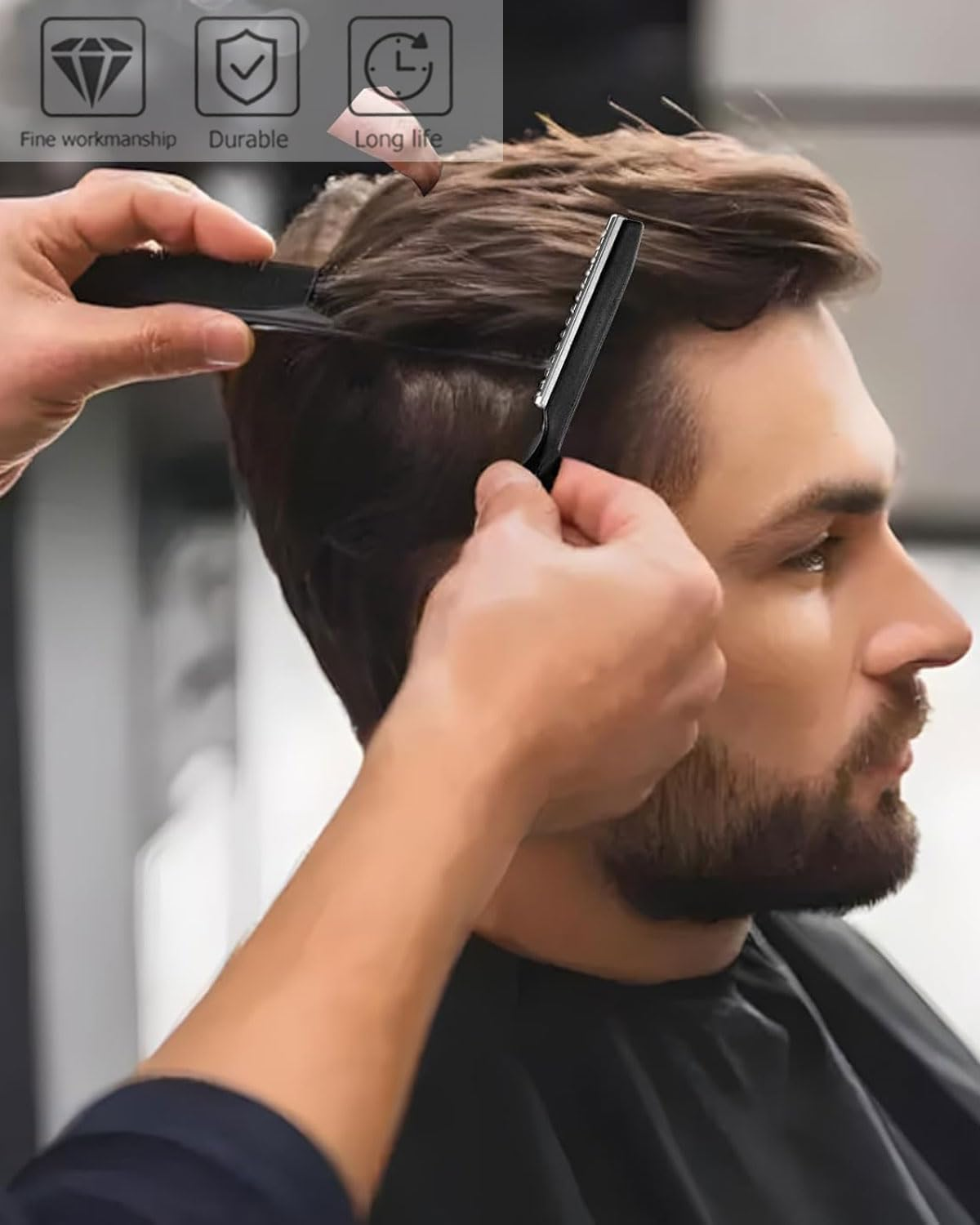 WUNZILO 11-Piece Set Hair Styling Razor Hair Thinning Comb Hair Texturing Cutting Razor Comb with Replacement Stainless Steel Razors for Home Use in Salon image number 5