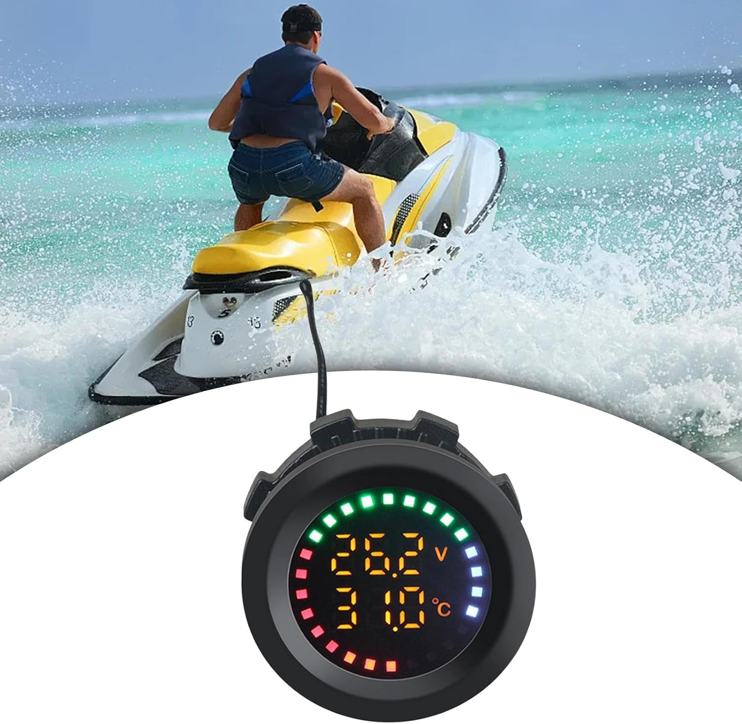 Harayaa Car Temperature Gauge Voltmeter 12V-24V Temp Detector Professional round Panel Versatile Replacement Parts Colorful Display Volt Tester image number 6
