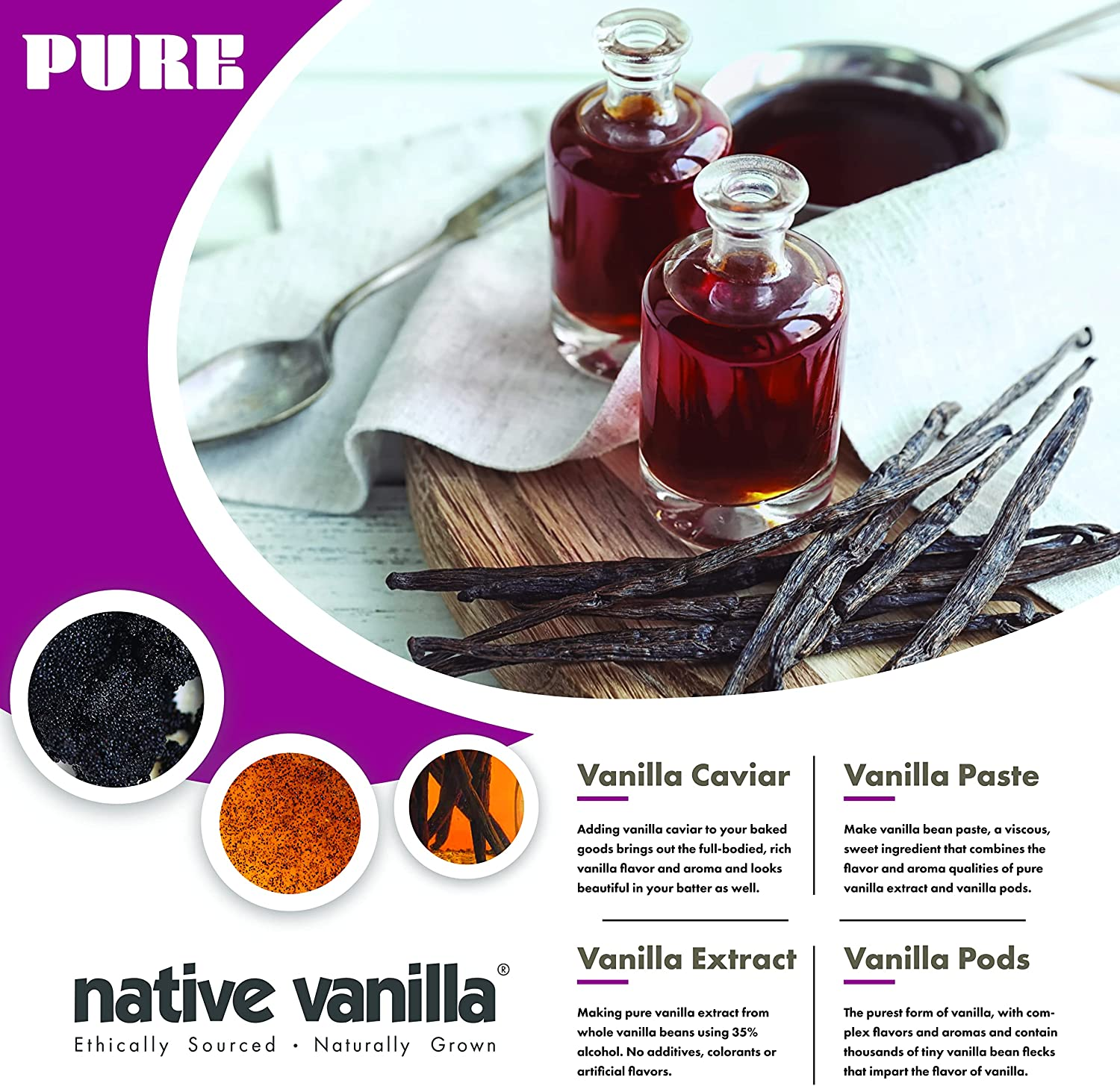 Native Vanilla Grade B Tahitian Vanilla Beans &ndash; 10 Premium Extract Whole Pods &ndash; for Chefs and Home Baking, Cooking, & Extract Making &ndash; Homemade Vanilla Extract image number 1
