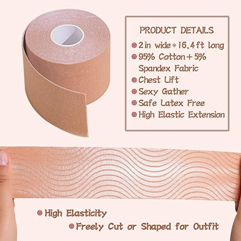 Boob Tape - Breast Lift Tape, Body Tape for Breast Lift 2" X 16" W 10 Pcs Breast Petals Reusable Adhesive Bra Nipple Covers, Bob Tape for Large Breasts A-G Cup Beige image number 3